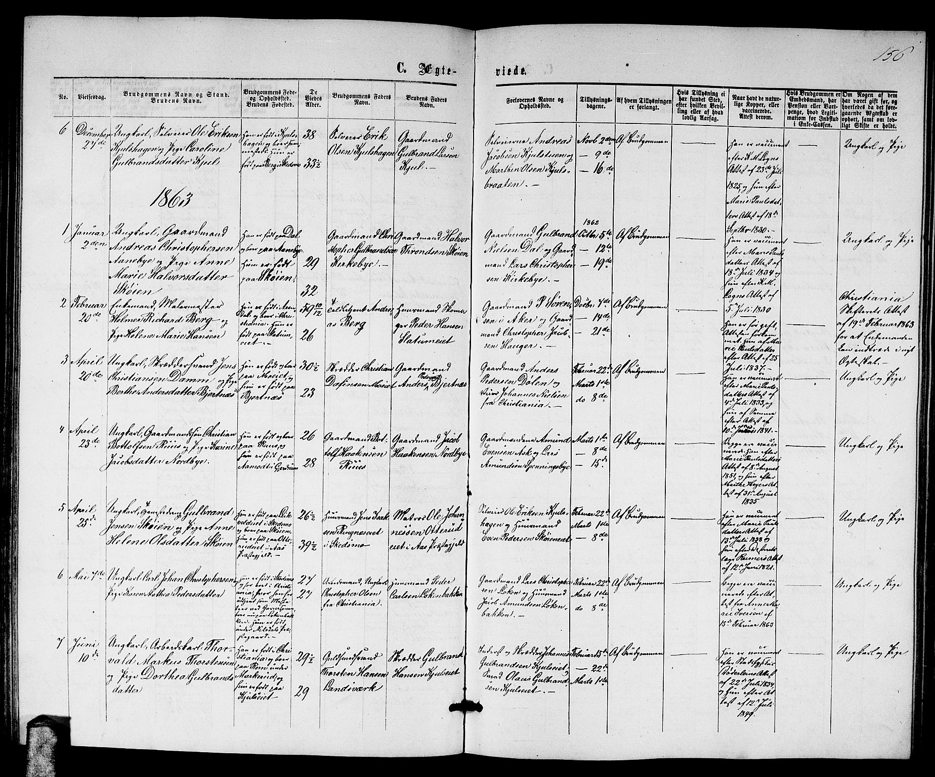 Nittedal prestekontor Kirkebøker, SAO/A-10365a/G/Ga/L0001: Parish register (copy) no. I 1, 1859-1878, p. 156