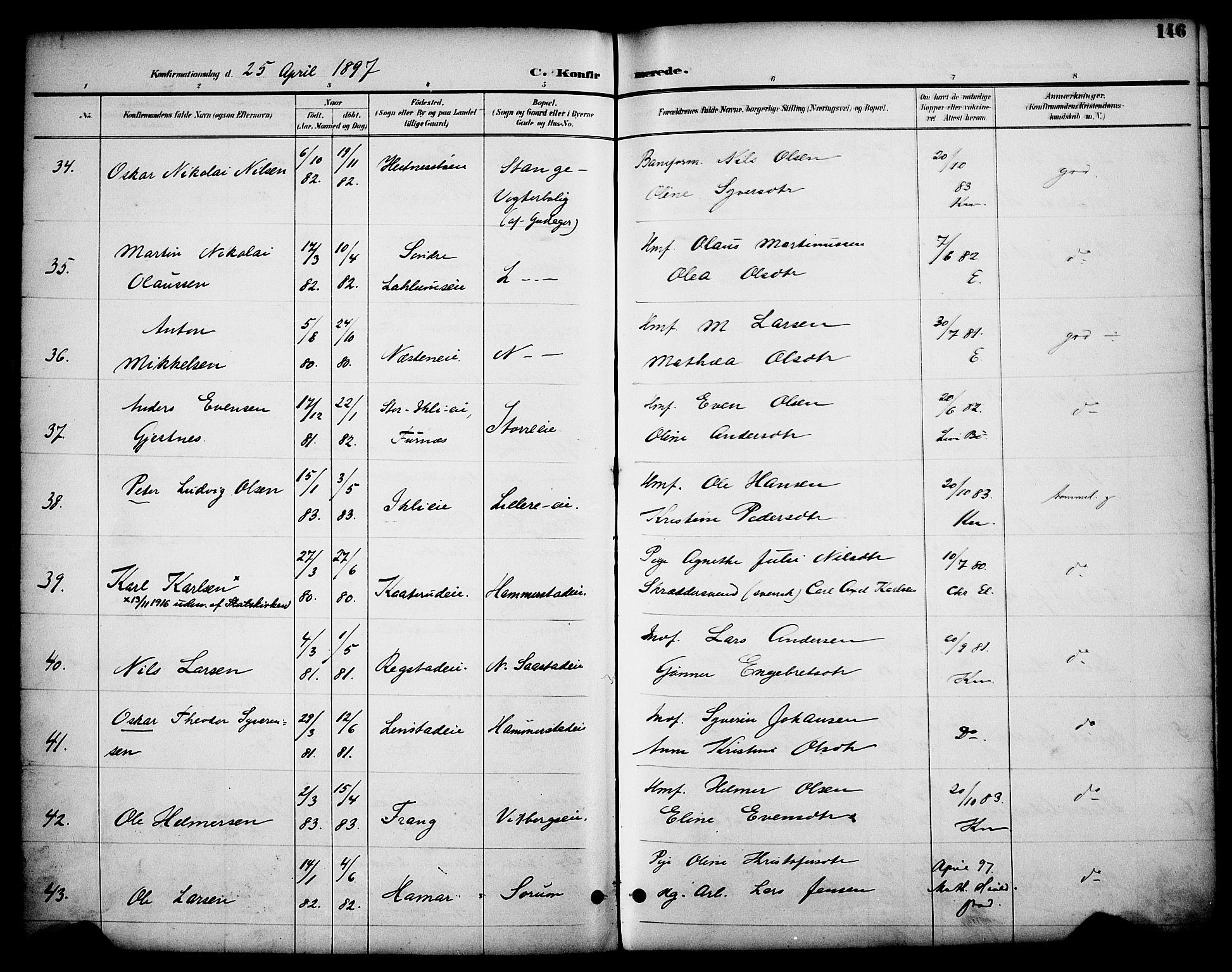 Stange prestekontor, AV/SAH-PREST-002/K/L0020: Parish register (official) no. 20, 1894-1905, p. 146