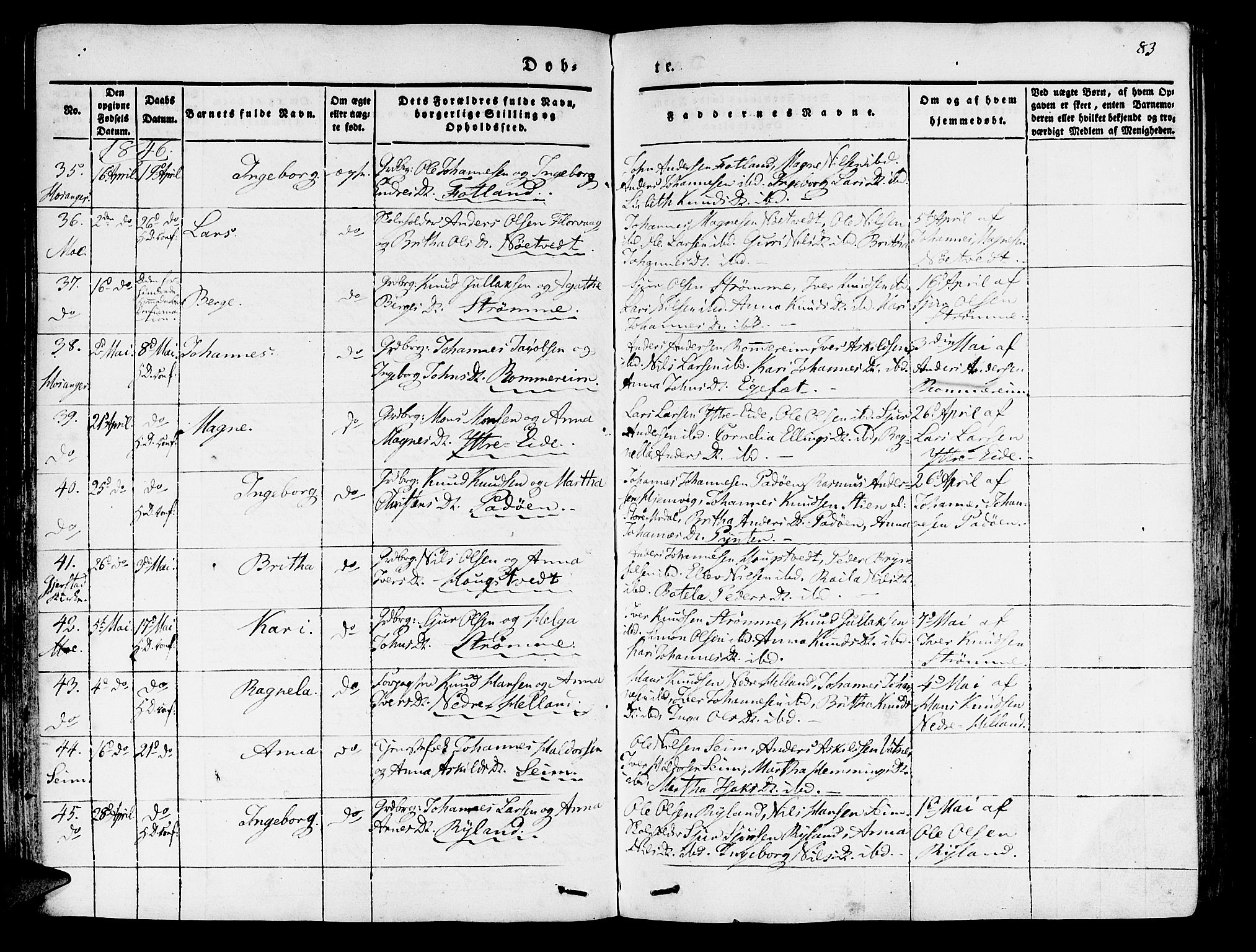 Hosanger sokneprestembete, SAB/A-75801/H/Haa: Parish register (official) no. A 7, 1835-1848, p. 83