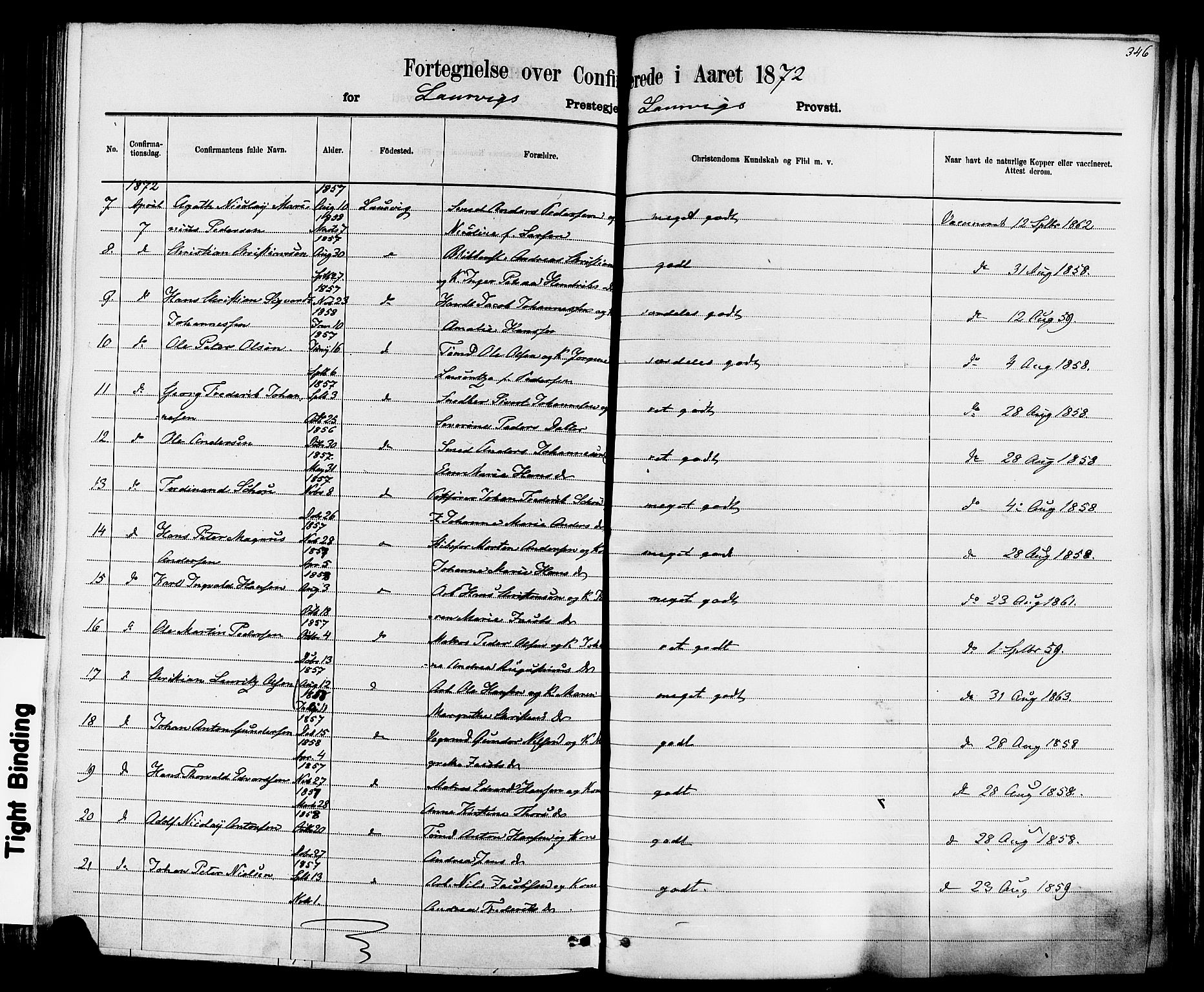Larvik kirkebøker, SAKO/A-352/F/Fa/L0006: Parish register (official) no. I 6, 1871-1883, p. 346