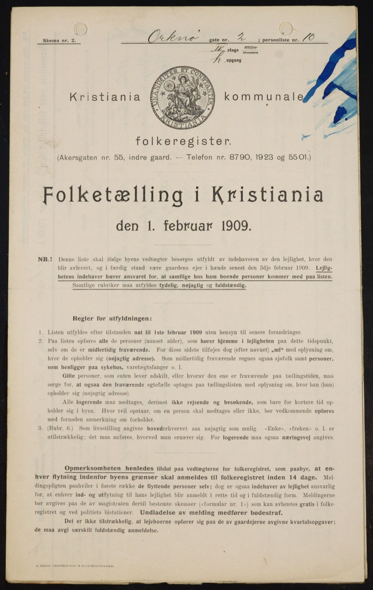 OBA, Municipal Census 1909 for Kristiania, 1909, p. 68724