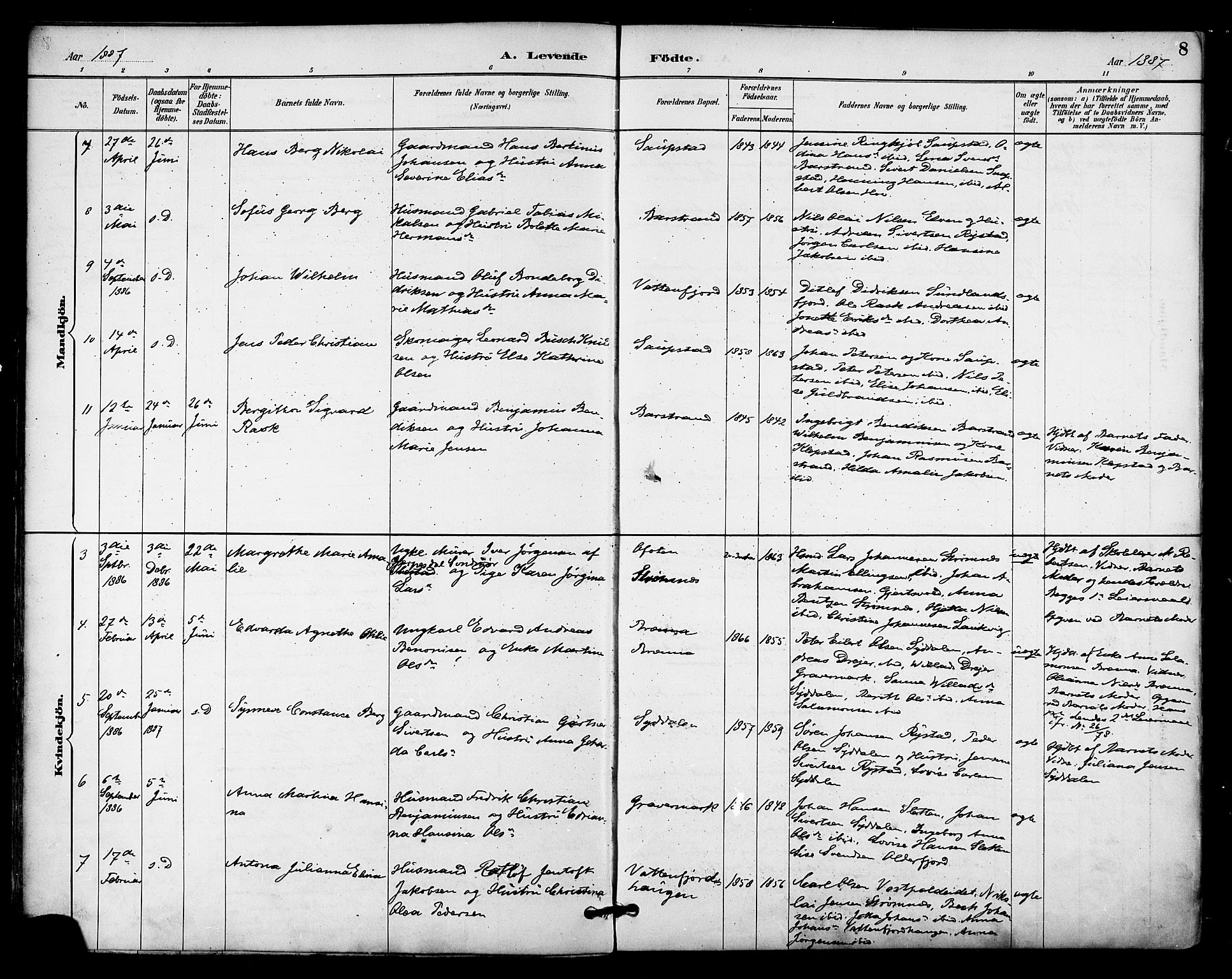 Ministerialprotokoller, klokkerbøker og fødselsregistre - Nordland, SAT/A-1459/876/L1097: Parish register (official) no. 876A03, 1886-1896, p. 8