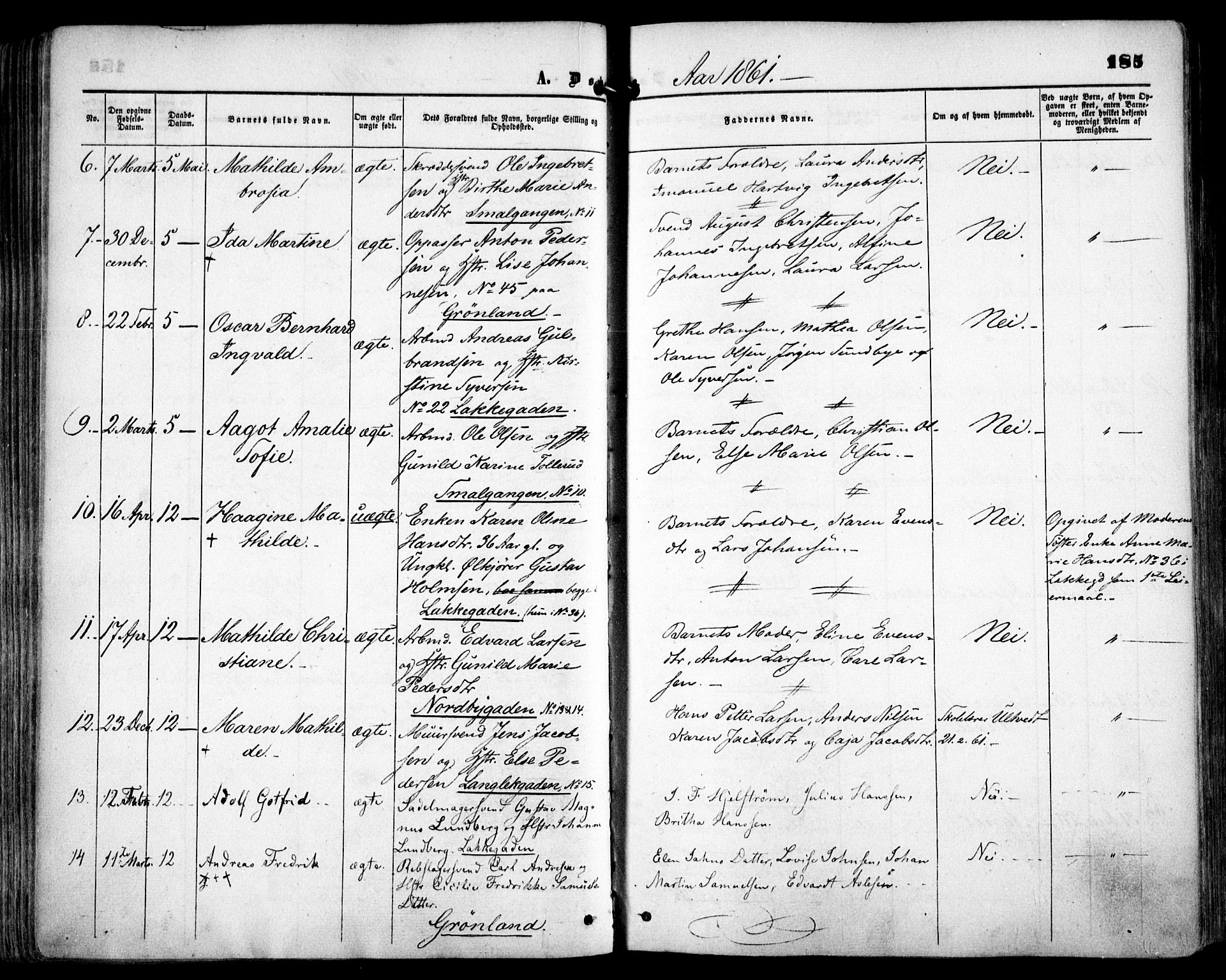 Grønland prestekontor Kirkebøker, SAO/A-10848/F/Fa/L0001: Parish register (official) no. 1, 1859-1861, p. 185