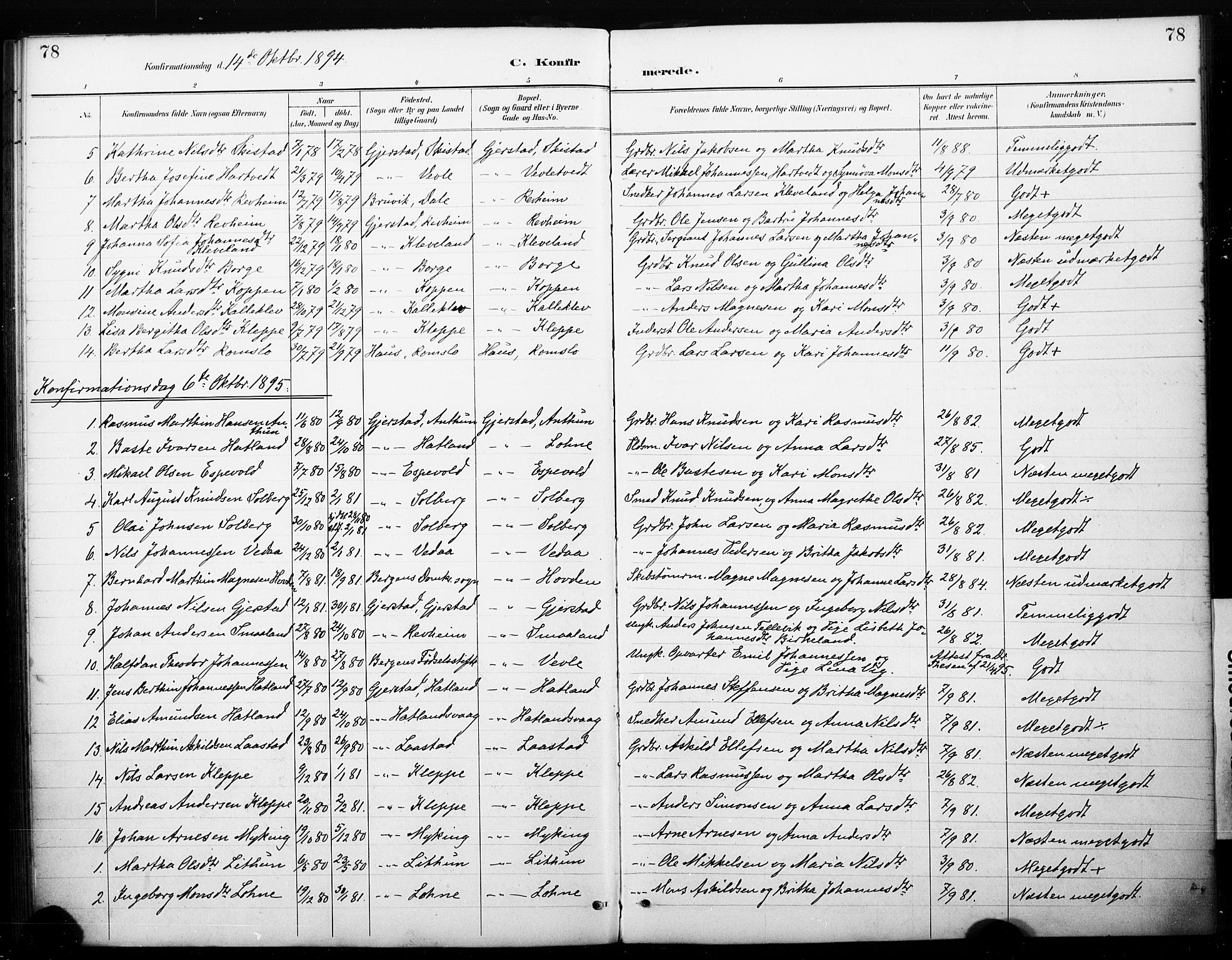 Haus sokneprestembete, AV/SAB-A-75601/H/Haa: Parish register (official) no. C 1, 1887-1899, p. 78