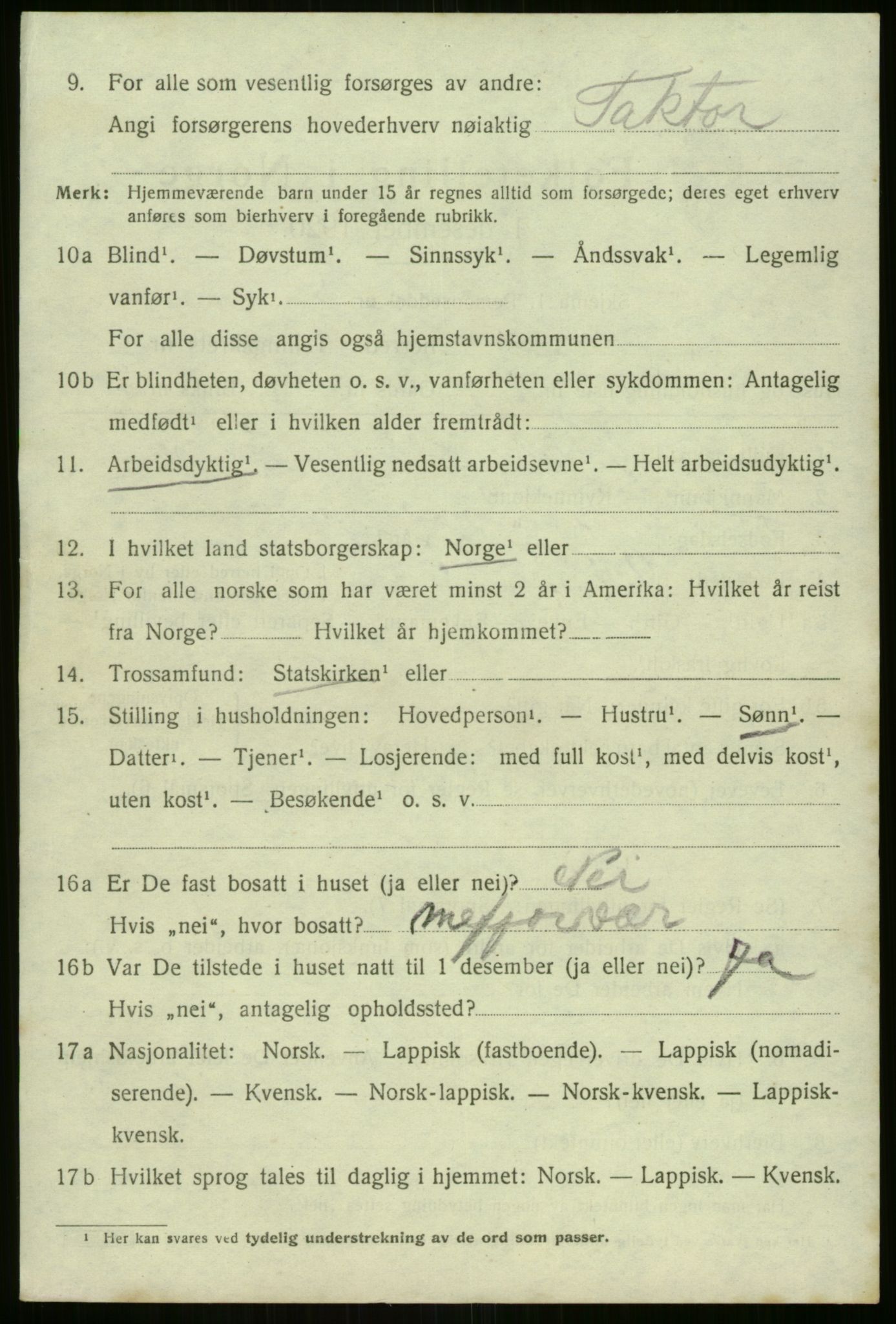 SATØ, 1920 census for Berg, 1920, p. 822