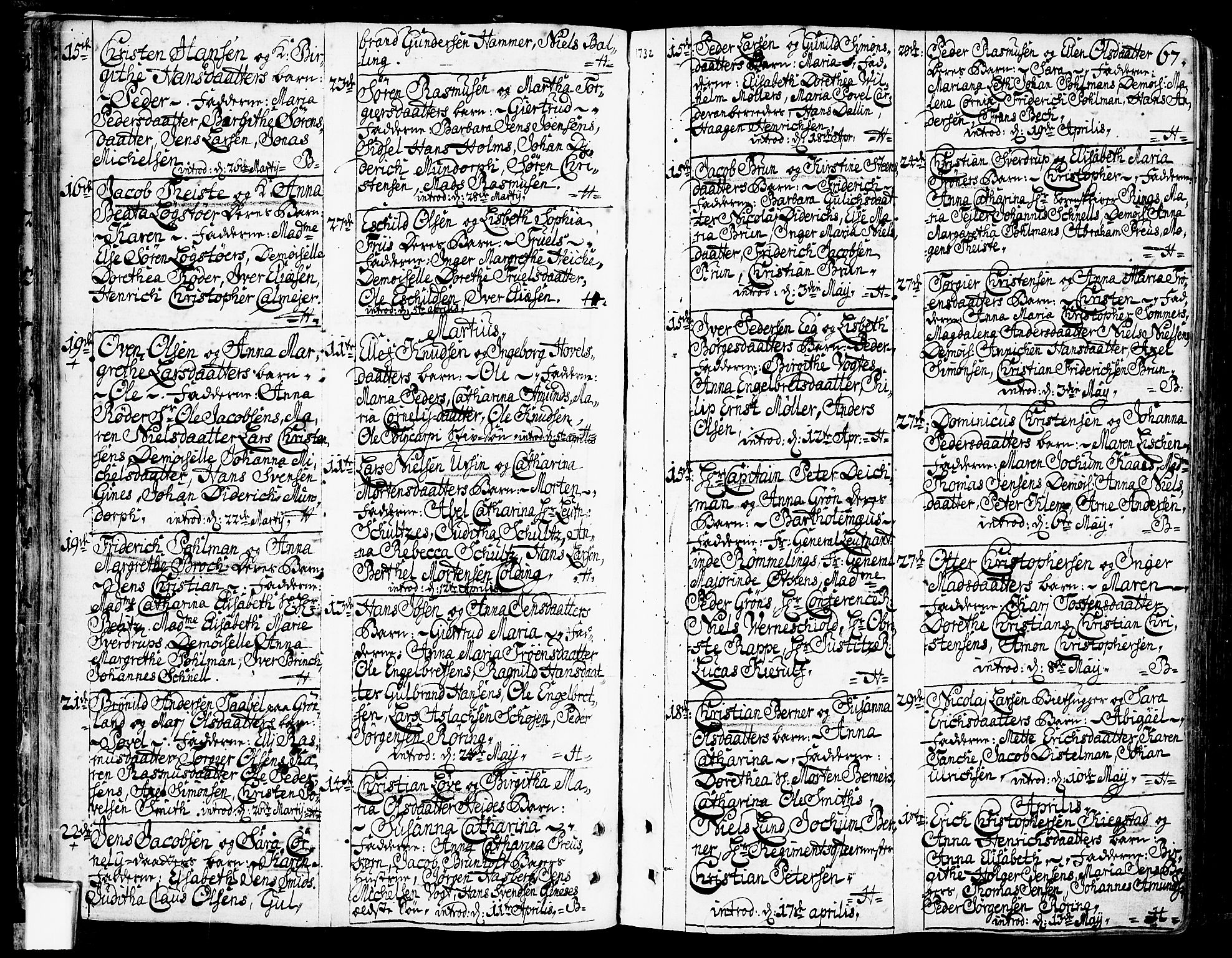 Oslo domkirke Kirkebøker, SAO/A-10752/F/Fa/L0003: Parish register (official) no. 3, 1731-1743, p. 67