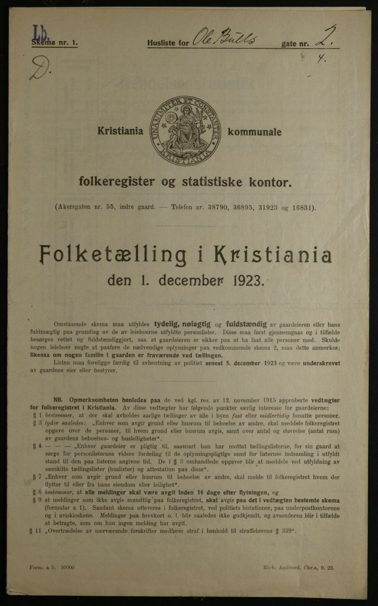 OBA, Municipal Census 1923 for Kristiania, 1923, p. 82813