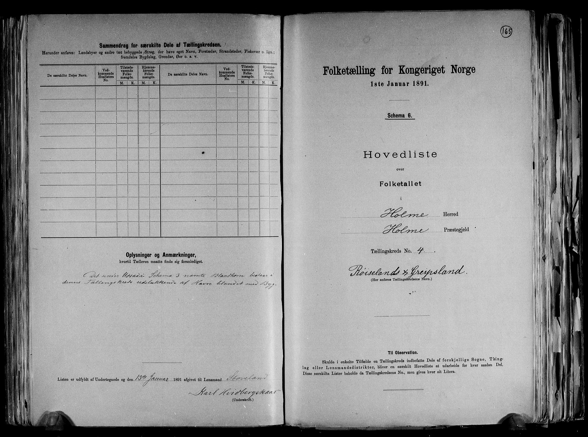RA, 1891 census for 1020 Holum, 1891, p. 13