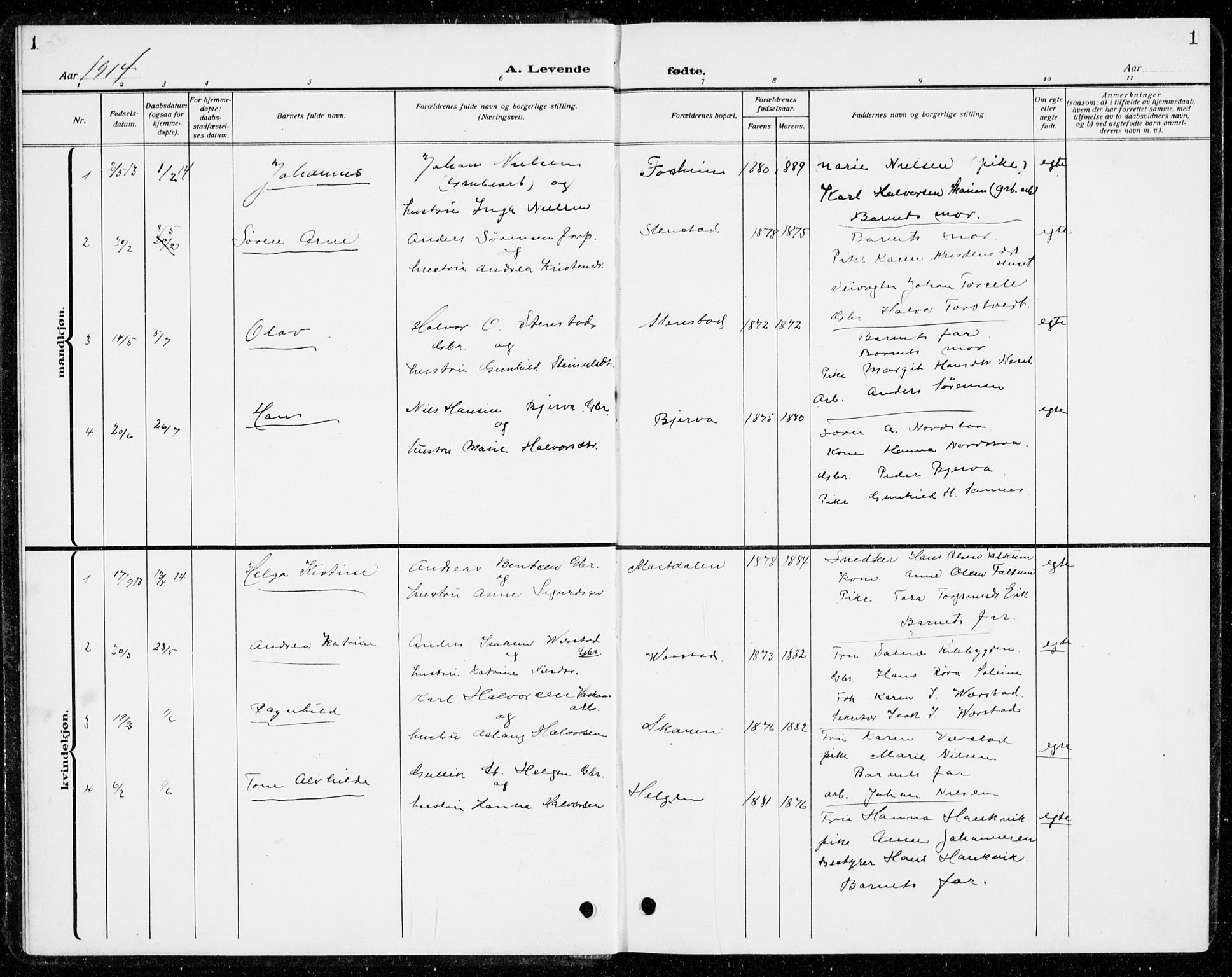 Holla kirkebøker, AV/SAKO-A-272/G/Gb/L0003: Parish register (copy) no. II 3, 1914-1941, p. 1
