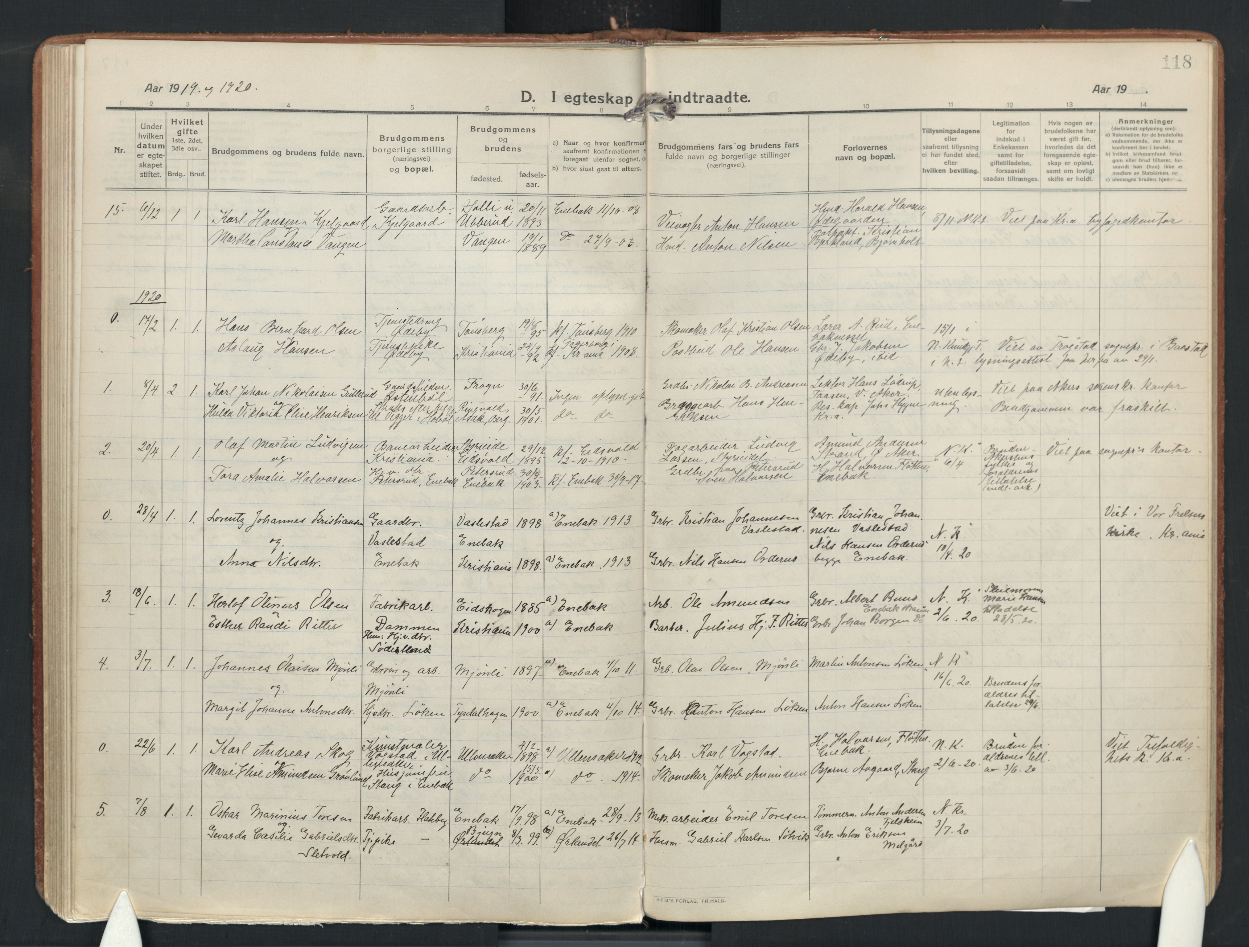 Enebakk prestekontor Kirkebøker, SAO/A-10171c/F/Fa/L0019: Parish register (official) no. I 19, 1912-1935, p. 118