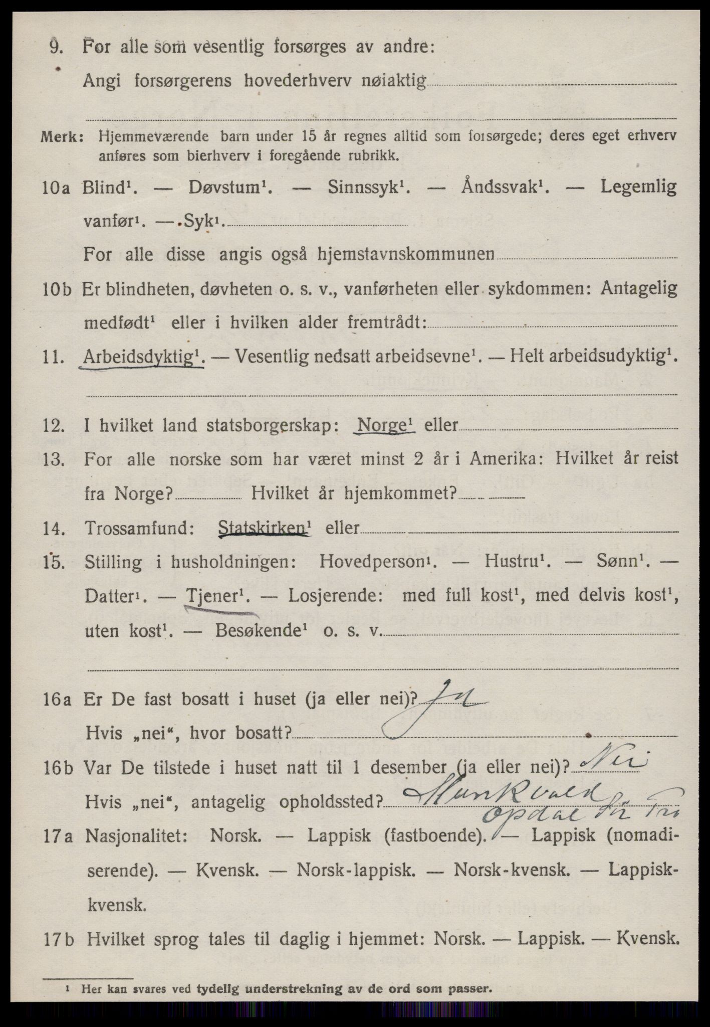 SAT, 1920 census for Oppdal, 1920, p. 10172