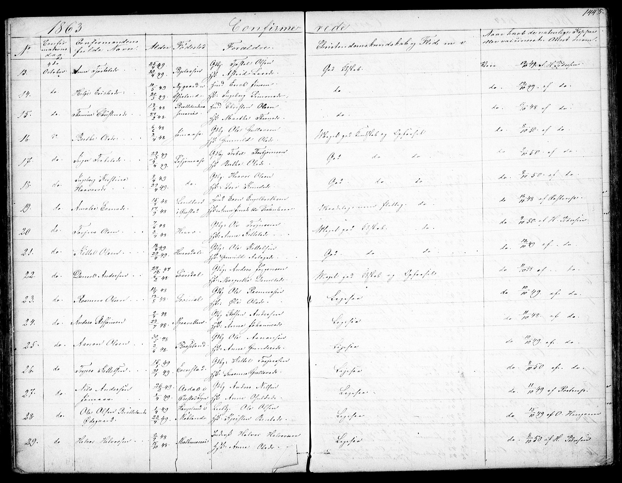 Froland sokneprestkontor, SAK/1111-0013/F/Fb/L0008: Parish register (copy) no. B 8, 1843-1875, p. 144