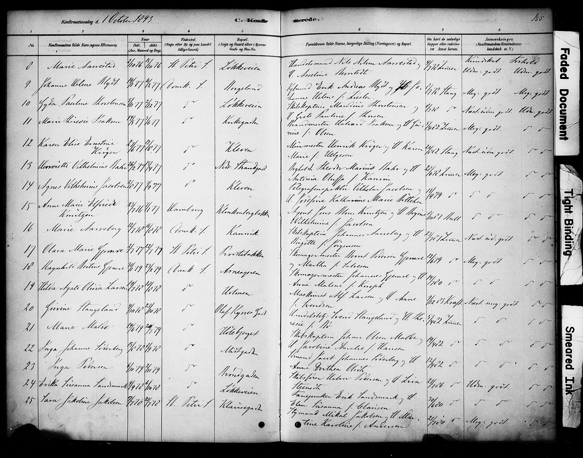 Domkirken sokneprestkontor, AV/SAST-A-101812/001/30/30BA/L0028: Parish register (official) no. A 27, 1878-1896, p. 155