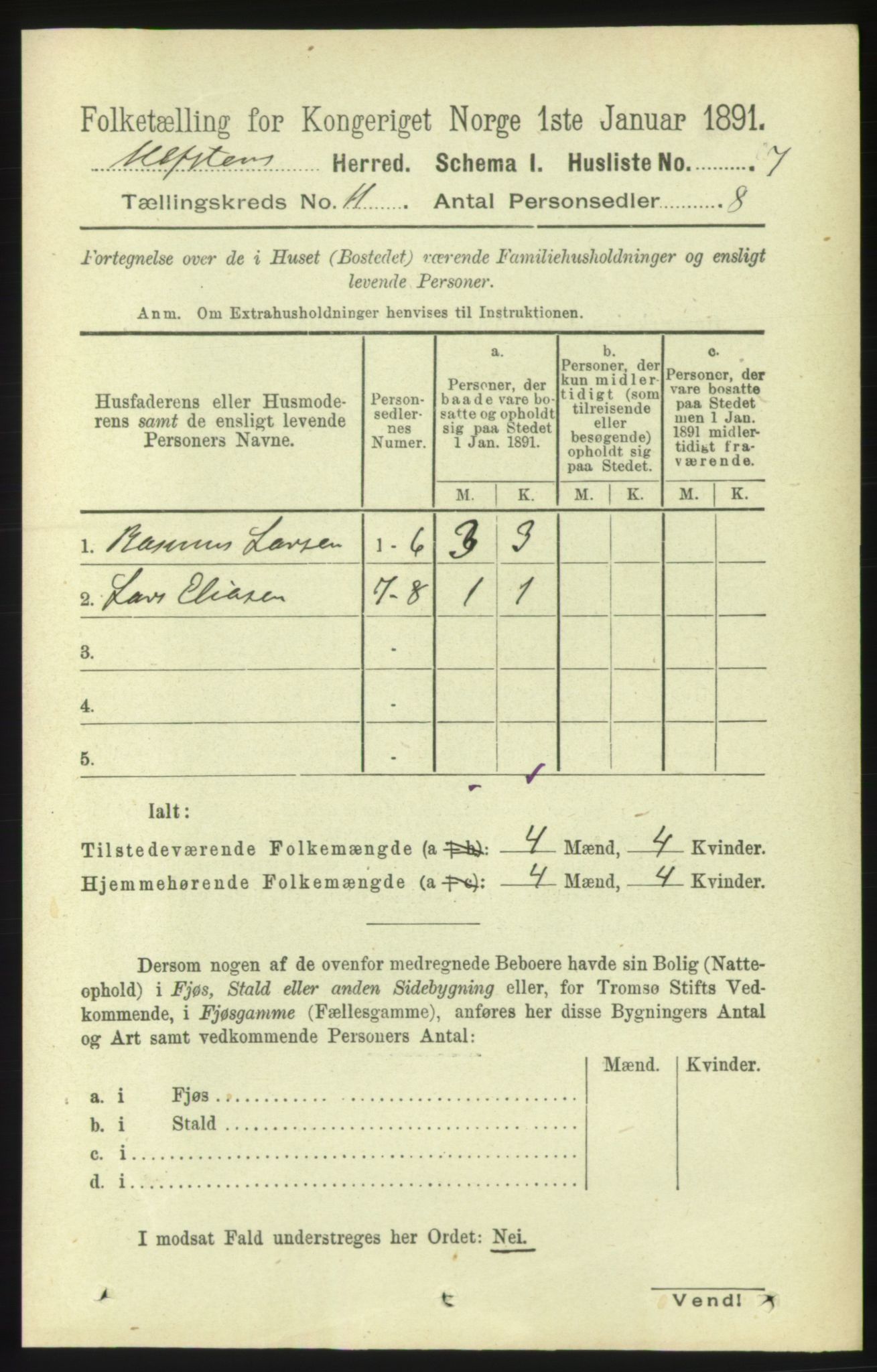 RA, 1891 census for 1516 Ulstein, 1891, p. 3400