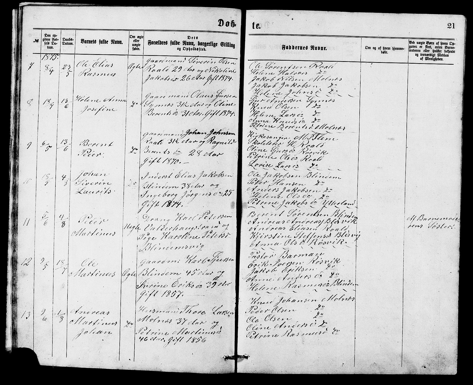 Ministerialprotokoller, klokkerbøker og fødselsregistre - Møre og Romsdal, AV/SAT-A-1454/537/L0521: Parish register (copy) no. 537C02, 1869-1888, p. 21