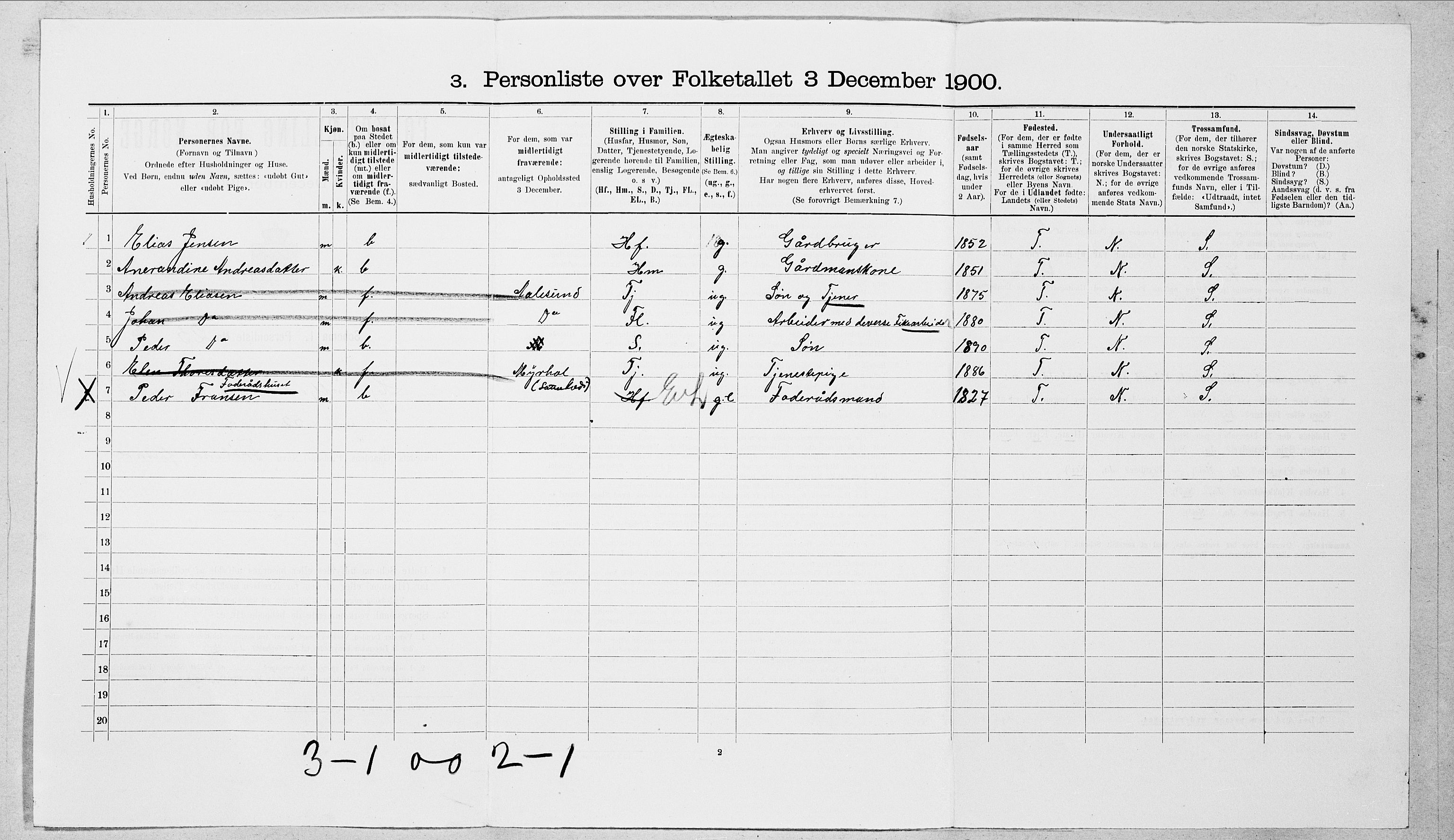 SAT, 1900 census for Hjørundfjord, 1900, p. 410