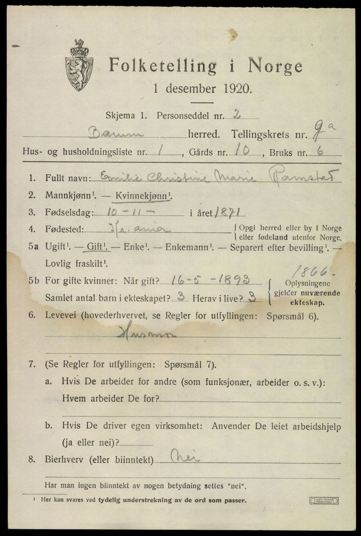 SAO, 1920 census for Bærum, 1920, p. 19342