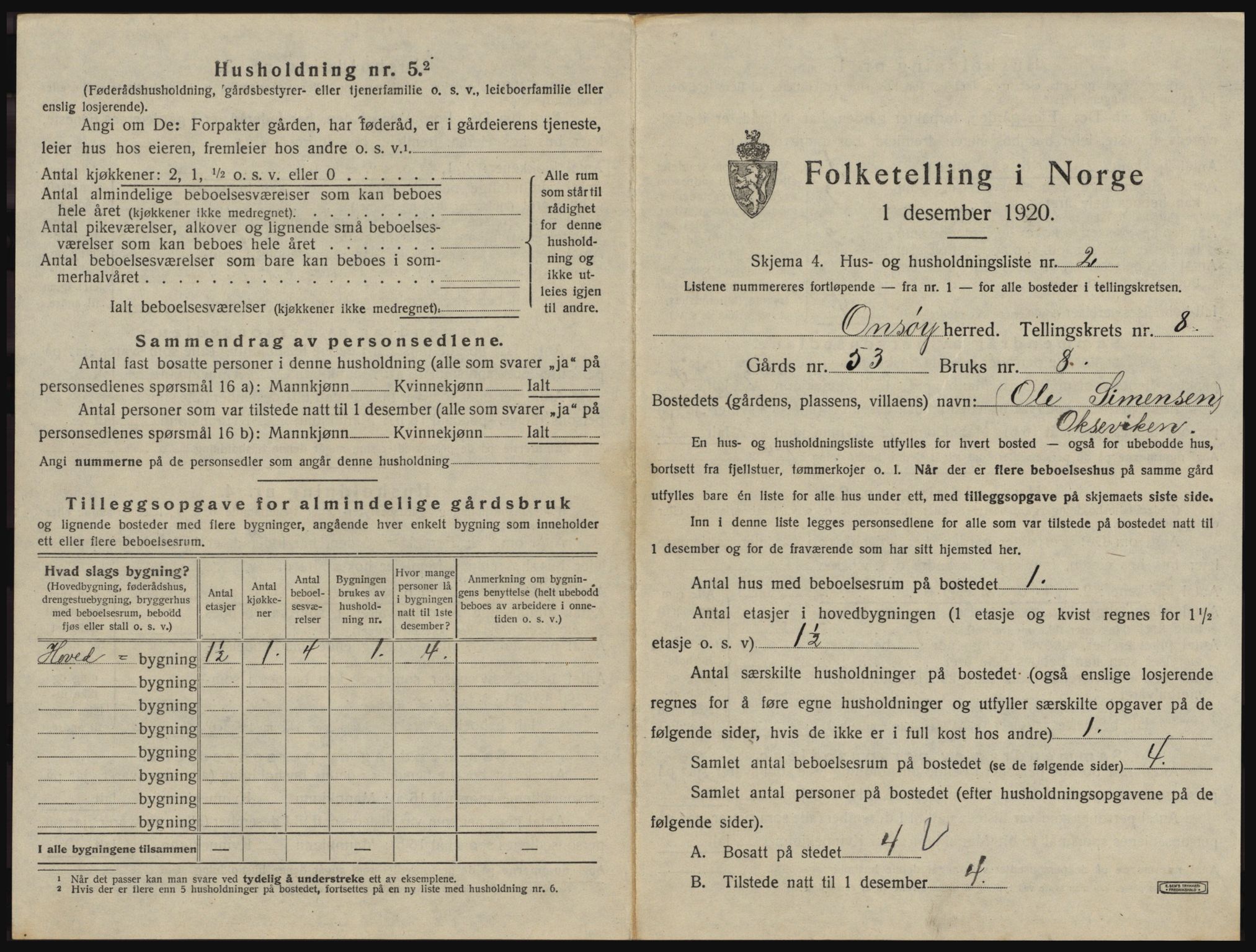 SAO, 1920 census for Onsøy, 1920, p. 1422