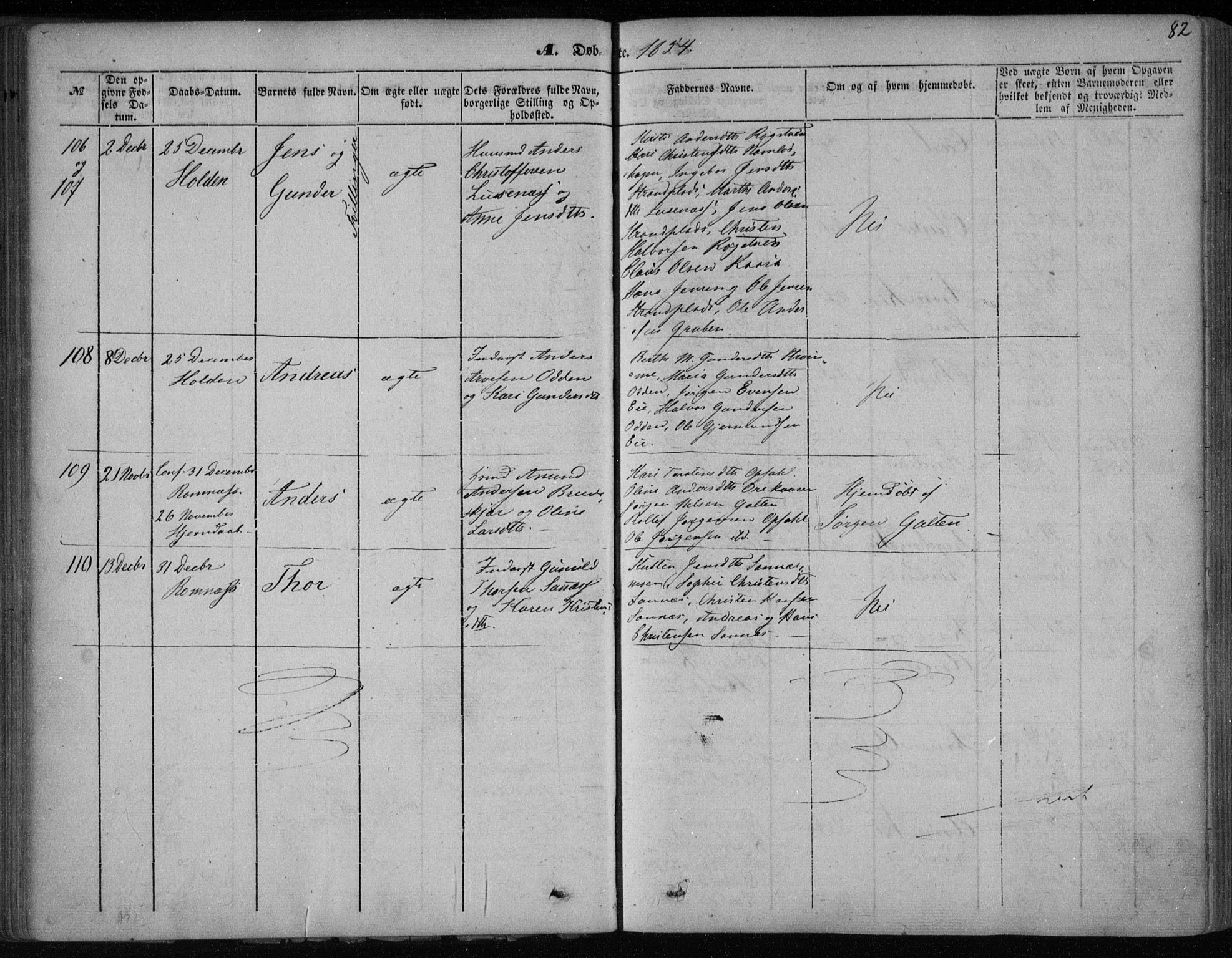 Holla kirkebøker, SAKO/A-272/F/Fa/L0005: Parish register (official) no. 5, 1849-1860, p. 82