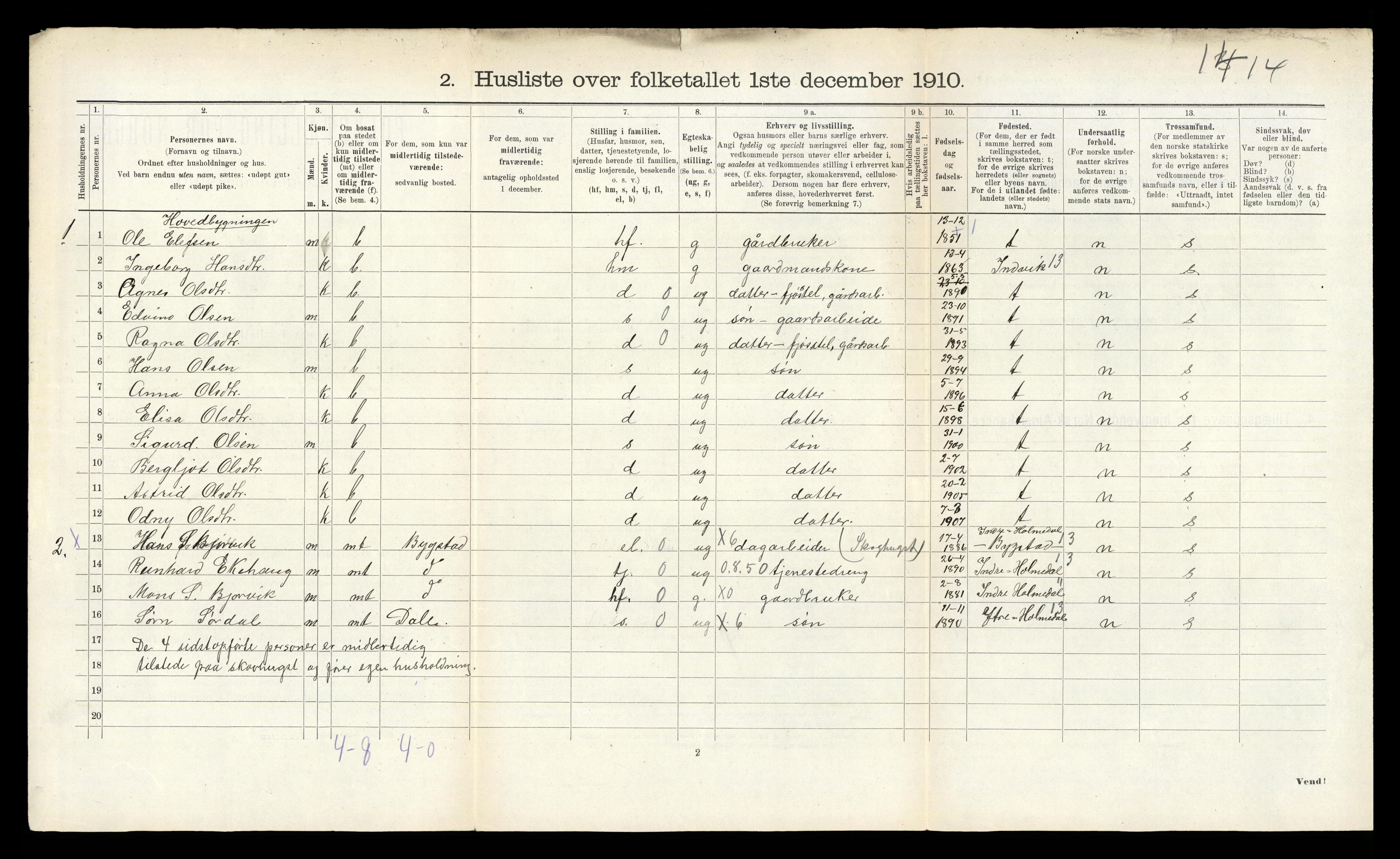 RA, 1910 census for Gloppen, 1910, p. 661