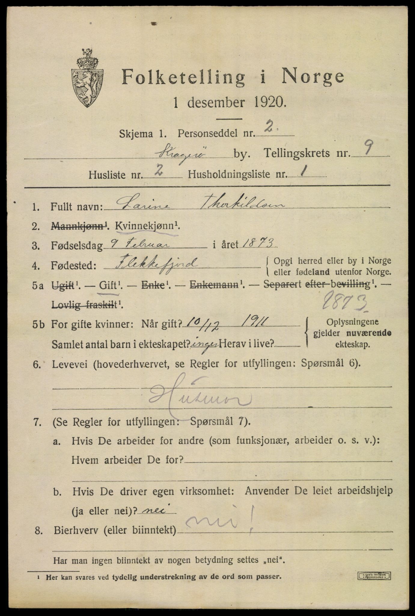 SAKO, 1920 census for Kragerø, 1920, p. 11977