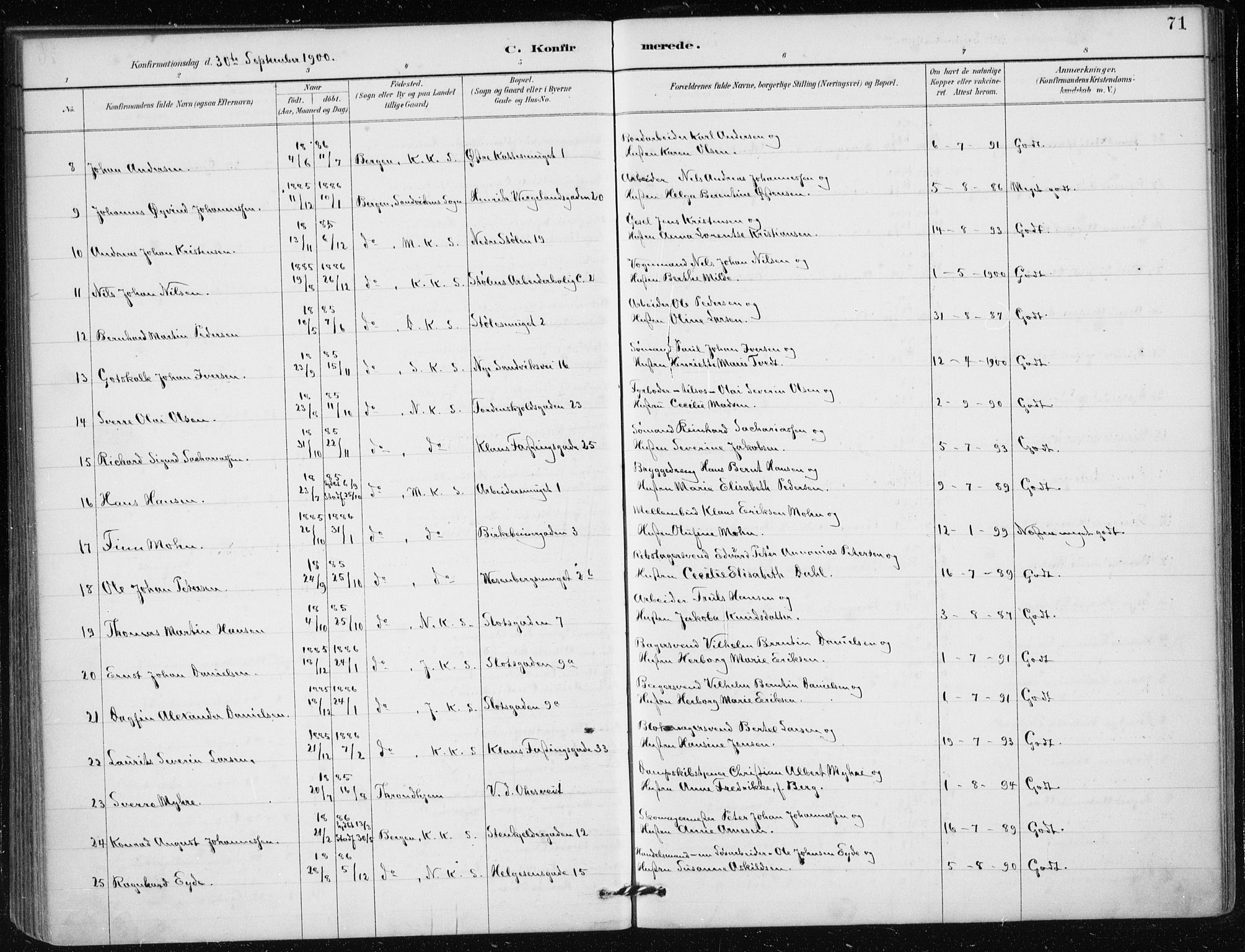 Mariakirken Sokneprestembete, AV/SAB-A-76901/H/Haa/L0013: Parish register (official) no. C 1, 1889-1900, p. 71