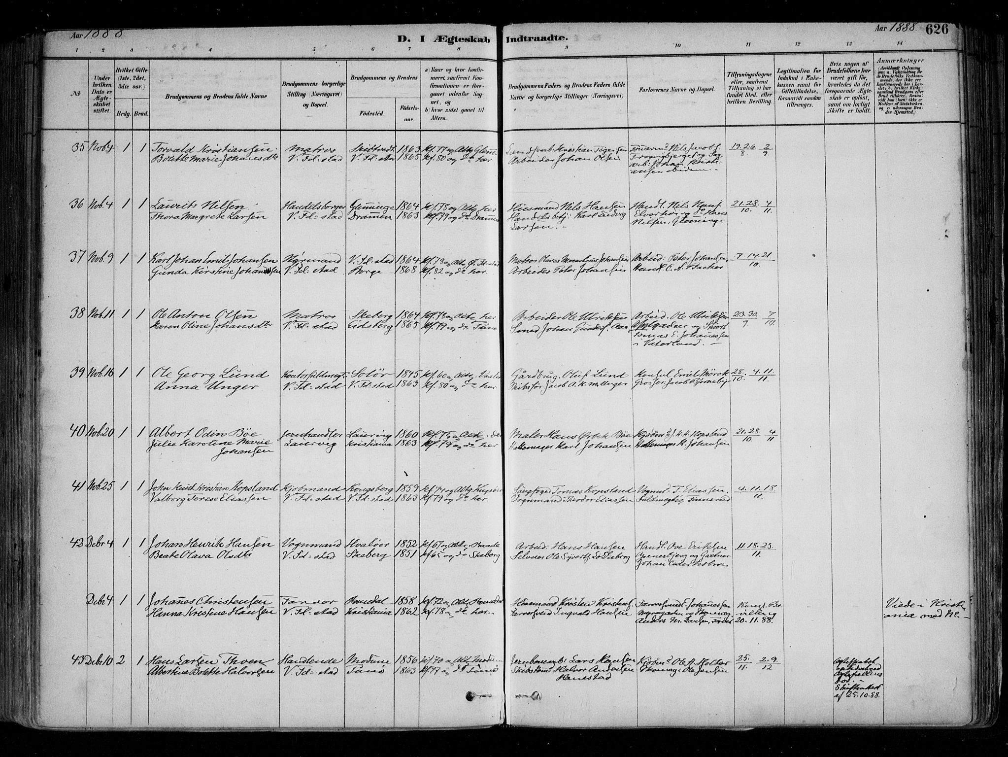 Fredrikstad domkirkes prestekontor Kirkebøker, AV/SAO-A-10906/F/Fa/L0004: Parish register (official) no. 4, 1878-1907, p. 626