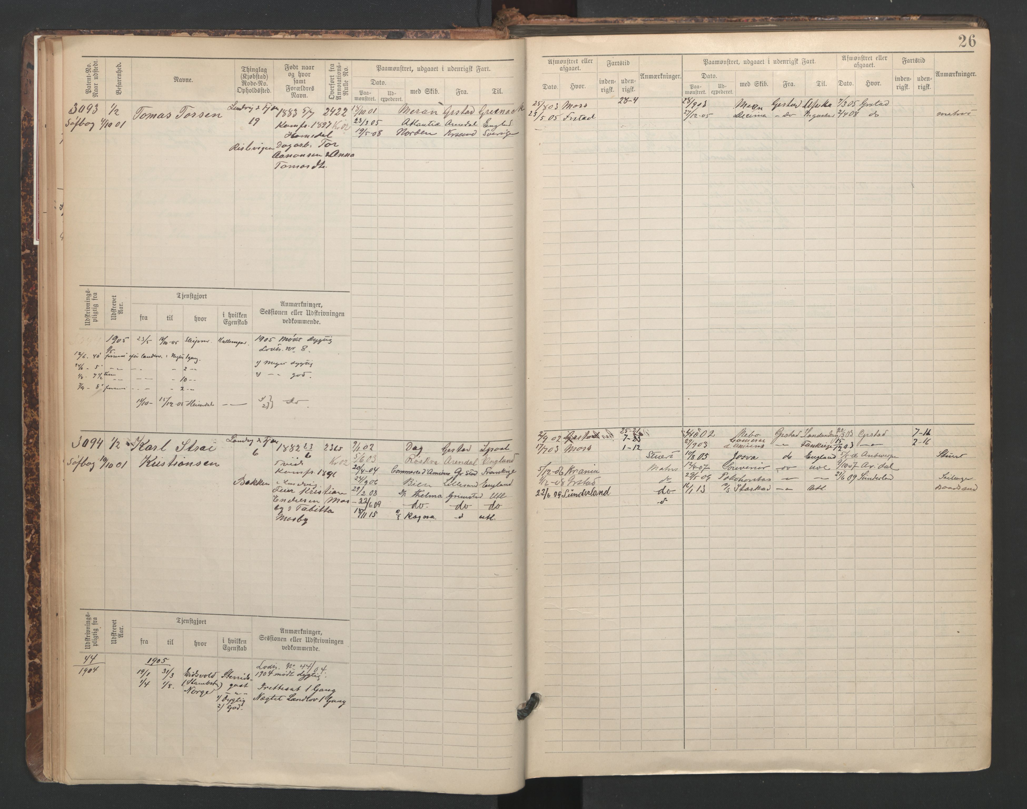 Grimstad mønstringskrets, SAK/2031-0013/F/Fb/L0005: Hovedrulle A nr 3043-3804, F-8, 1900-1948, p. 28