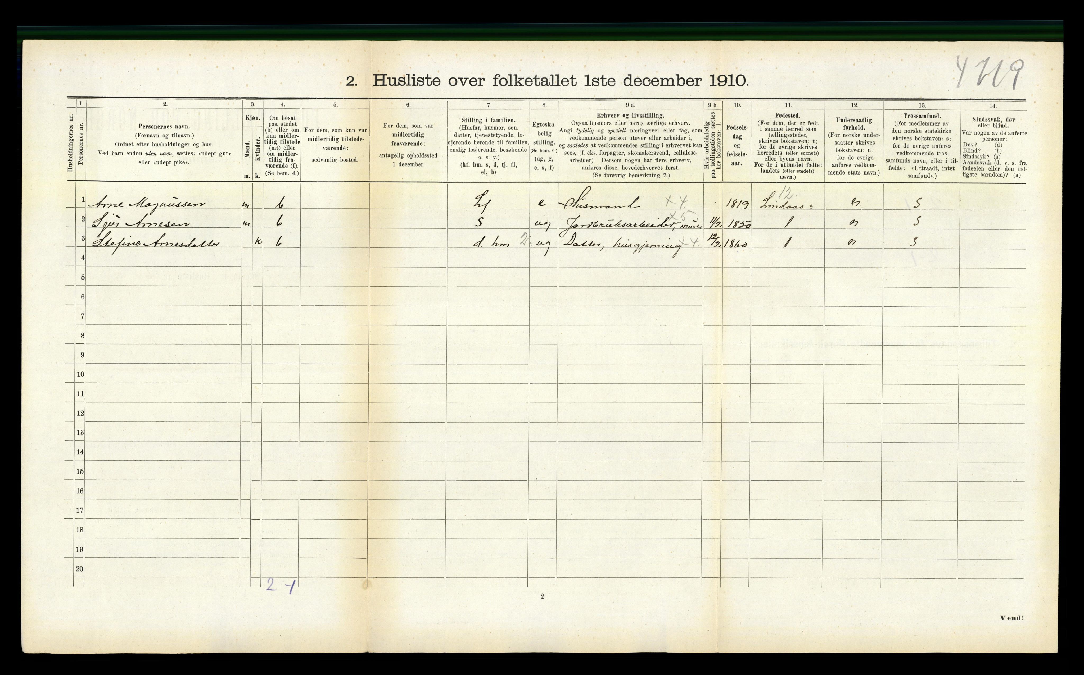 RA, 1910 census for Vevring, 1910, p. 138