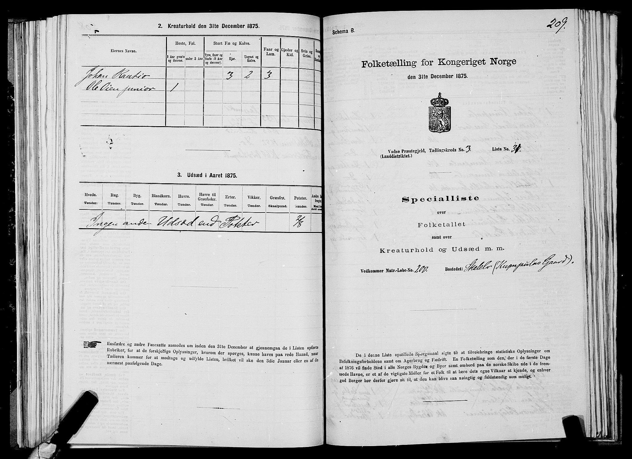 SATØ, 1875 census for 2029L Vadsø/Vadsø, 1875, p. 1209