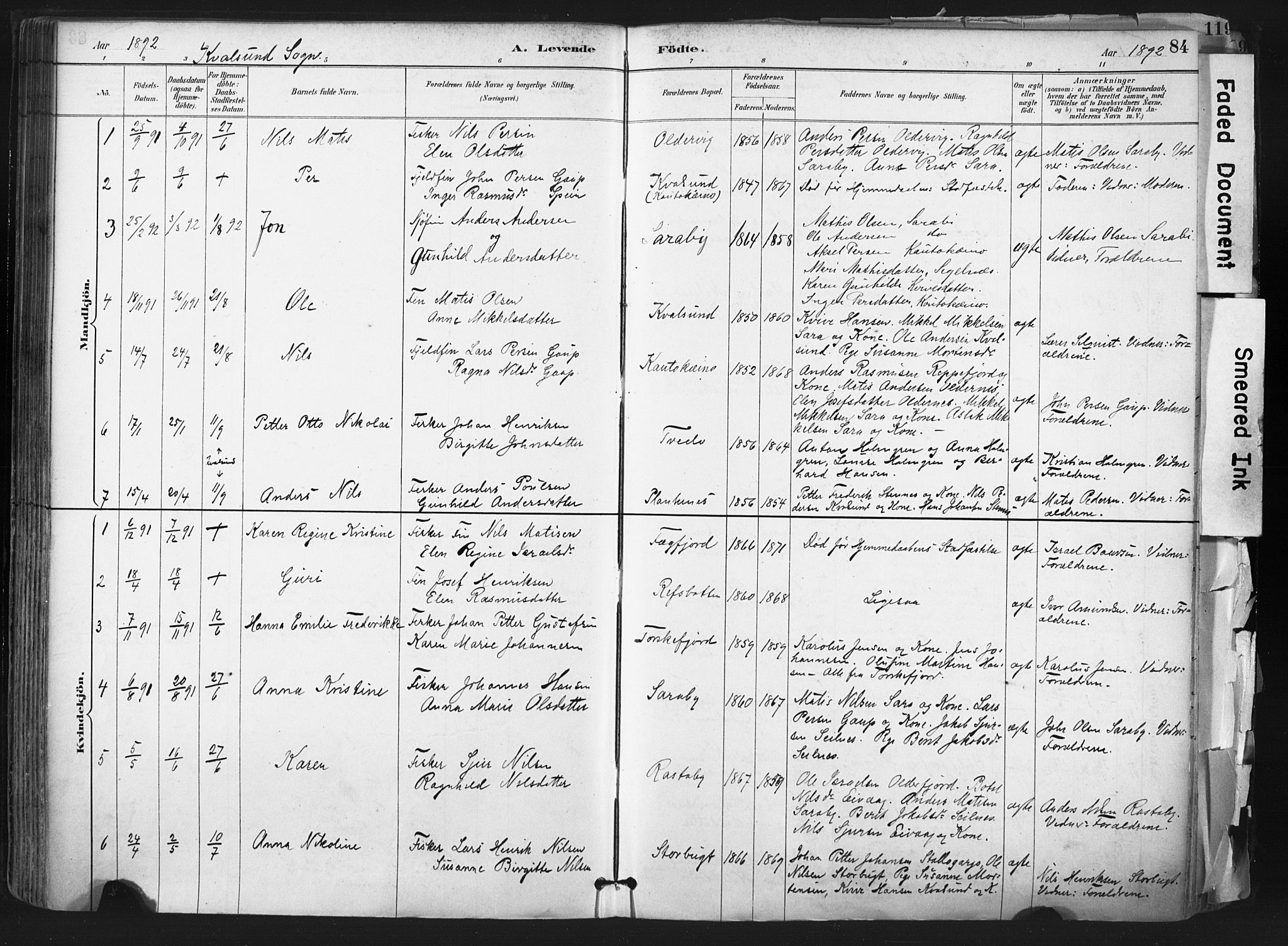 Hammerfest sokneprestkontor, SATØ/S-1347: Parish register (official) no. 11 /2, 1885-1897, p. 84