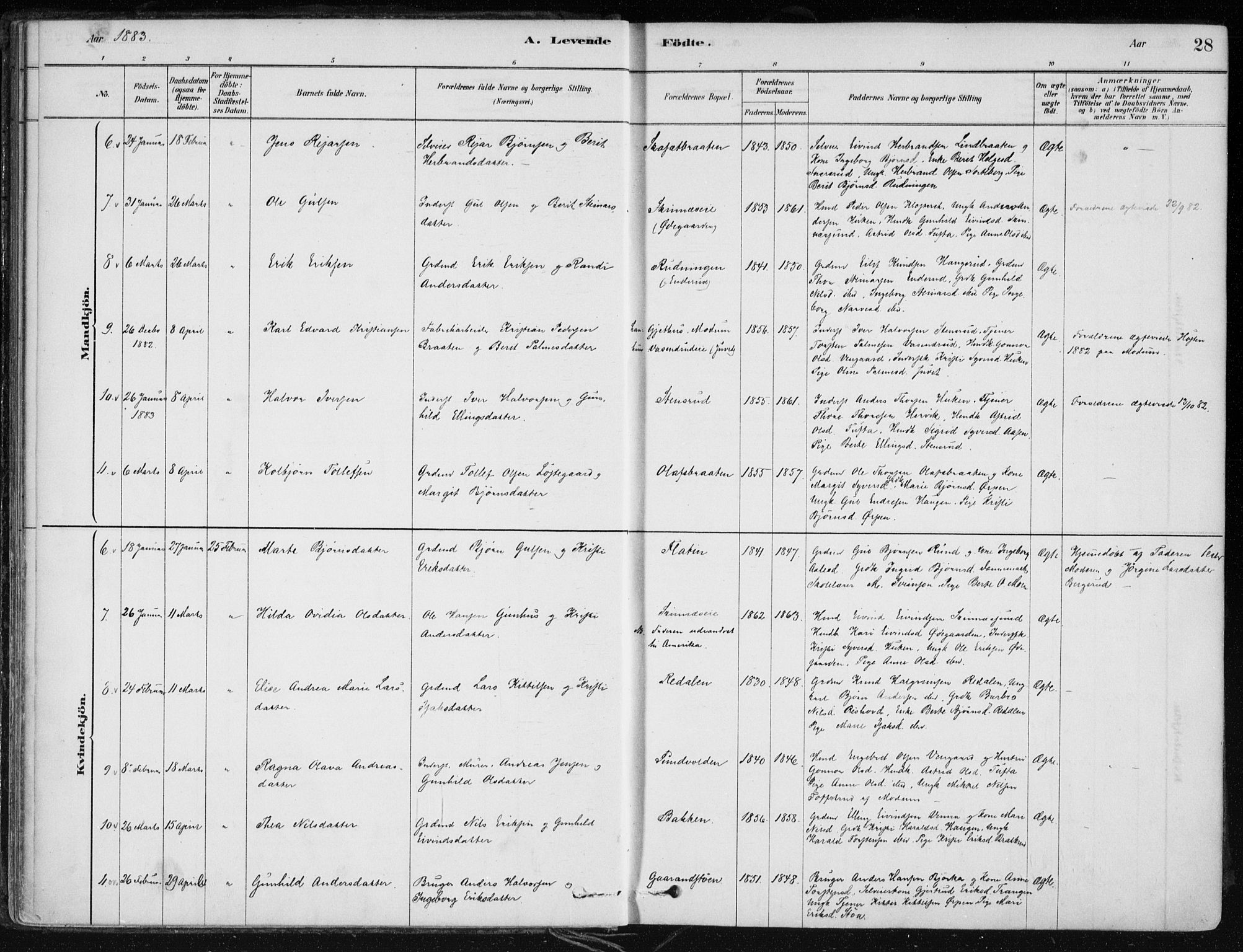 Krødsherad kirkebøker, AV/SAKO-A-19/F/Fa/L0005: Parish register (official) no. 5, 1879-1888, p. 28