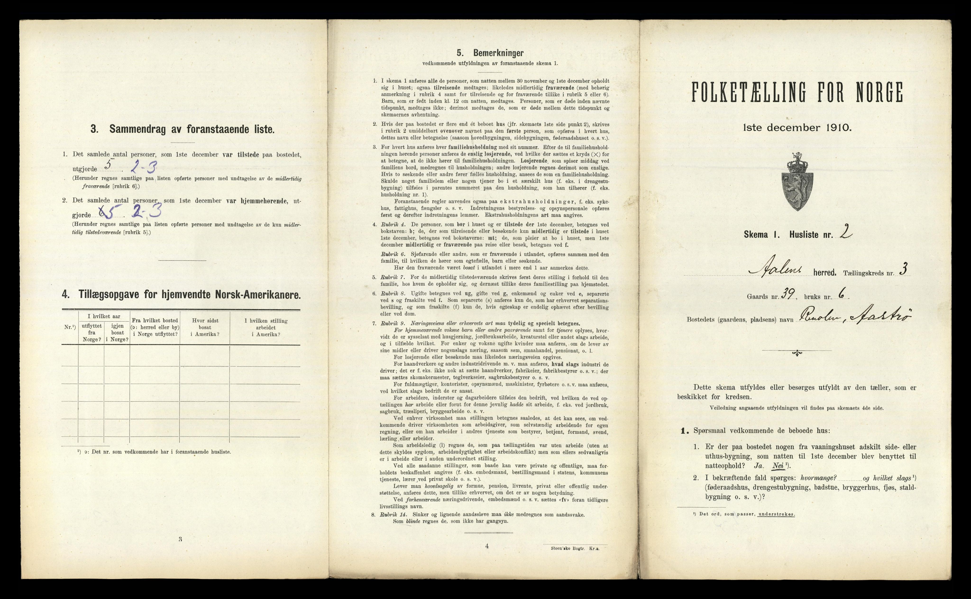 RA, 1910 census for Ålen, 1910, p. 235