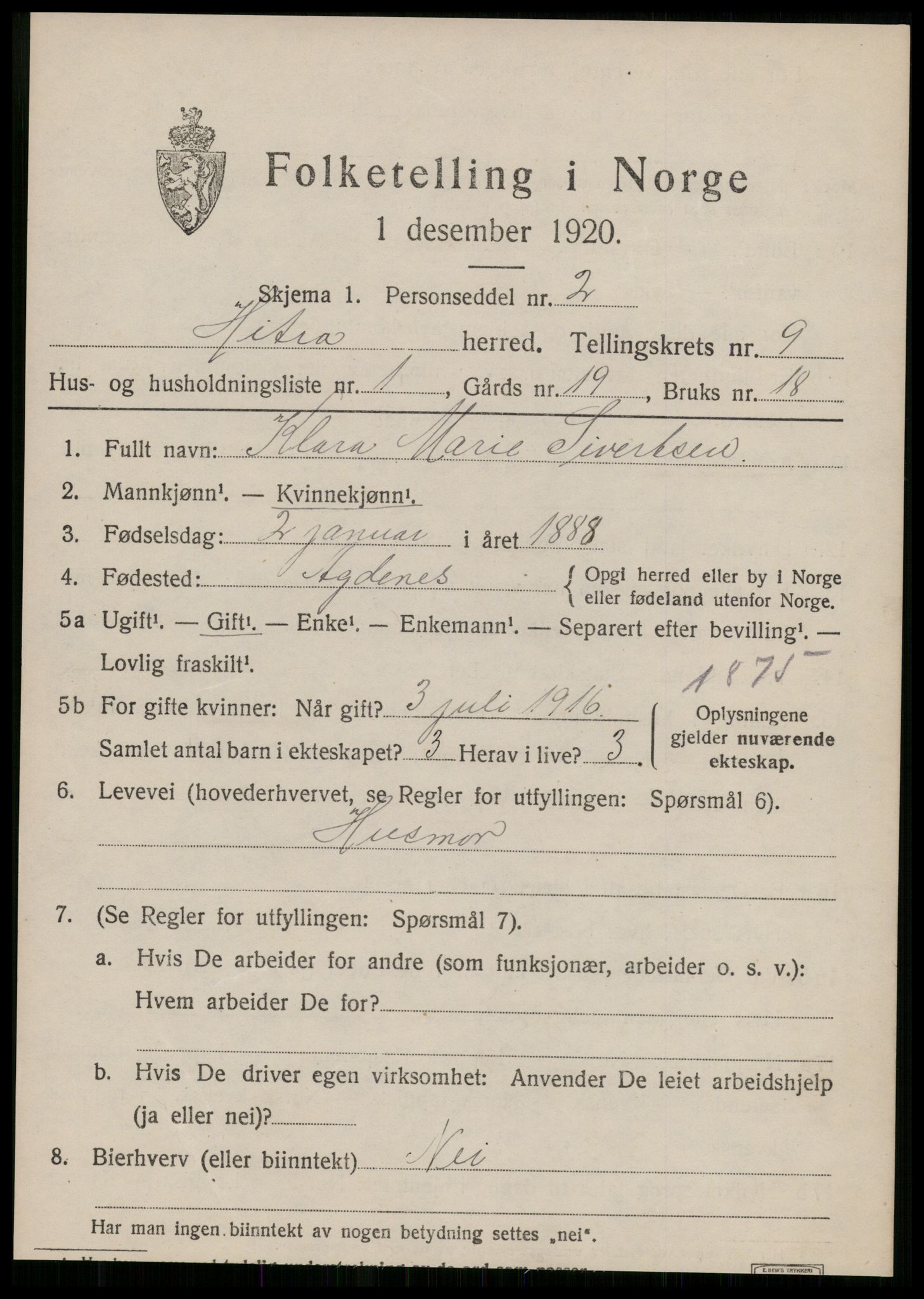 SAT, 1920 census for Hitra, 1920, p. 3057