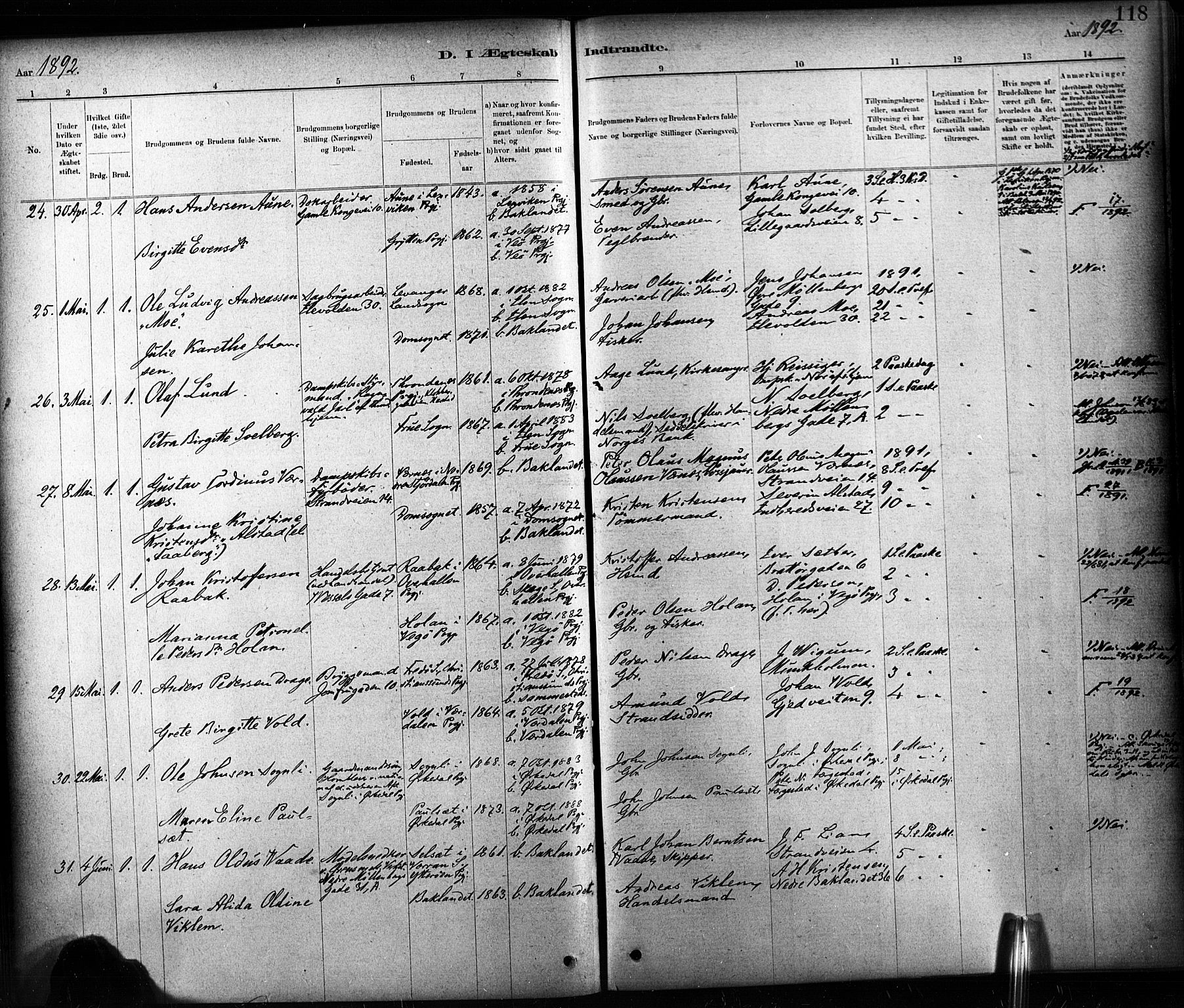 Ministerialprotokoller, klokkerbøker og fødselsregistre - Sør-Trøndelag, AV/SAT-A-1456/604/L0189: Parish register (official) no. 604A10, 1878-1892, p. 118