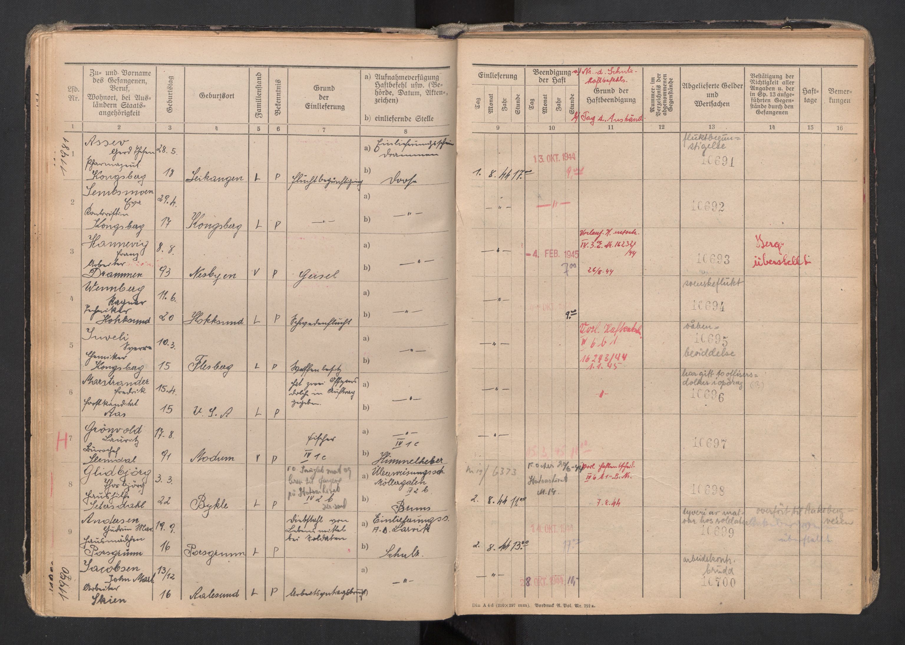 Befehlshaber der Sicherheitspolizei und des SD, AV/RA-RAFA-5969/F/Fa/Faa/L0007: Fangeprotokoll. - Gefangenen-Buch B. Fangenr. 11481-12000 og 13061-13930., 1944