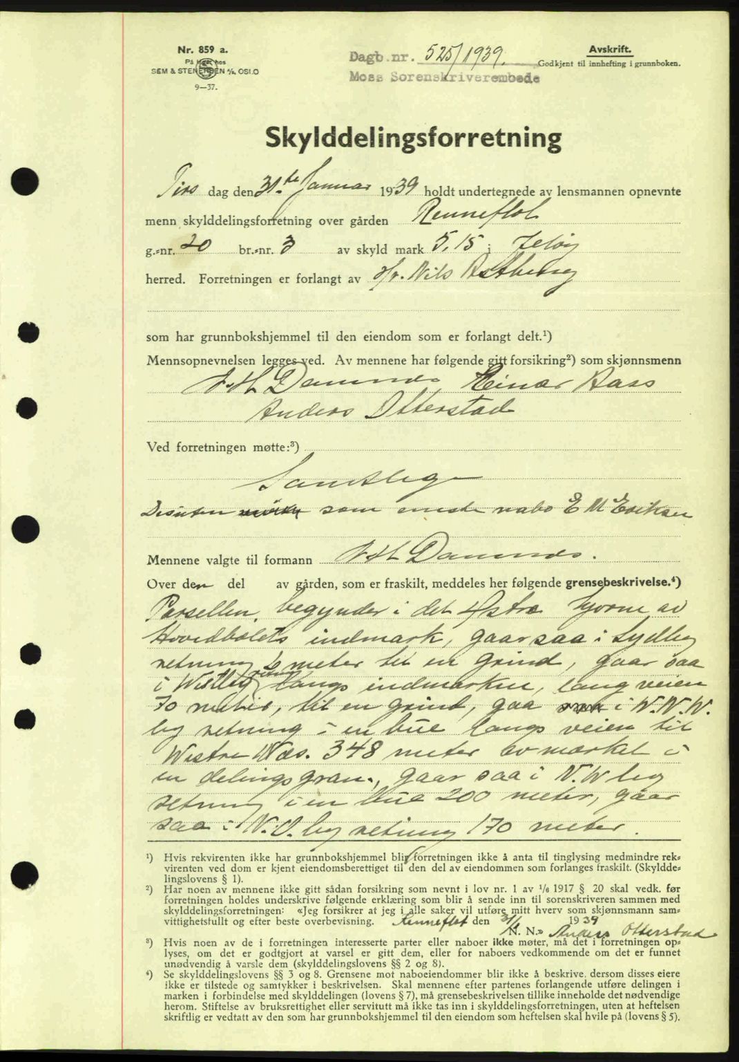 Moss sorenskriveri, SAO/A-10168: Mortgage book no. A5, 1938-1939, Diary no: : 525/1939