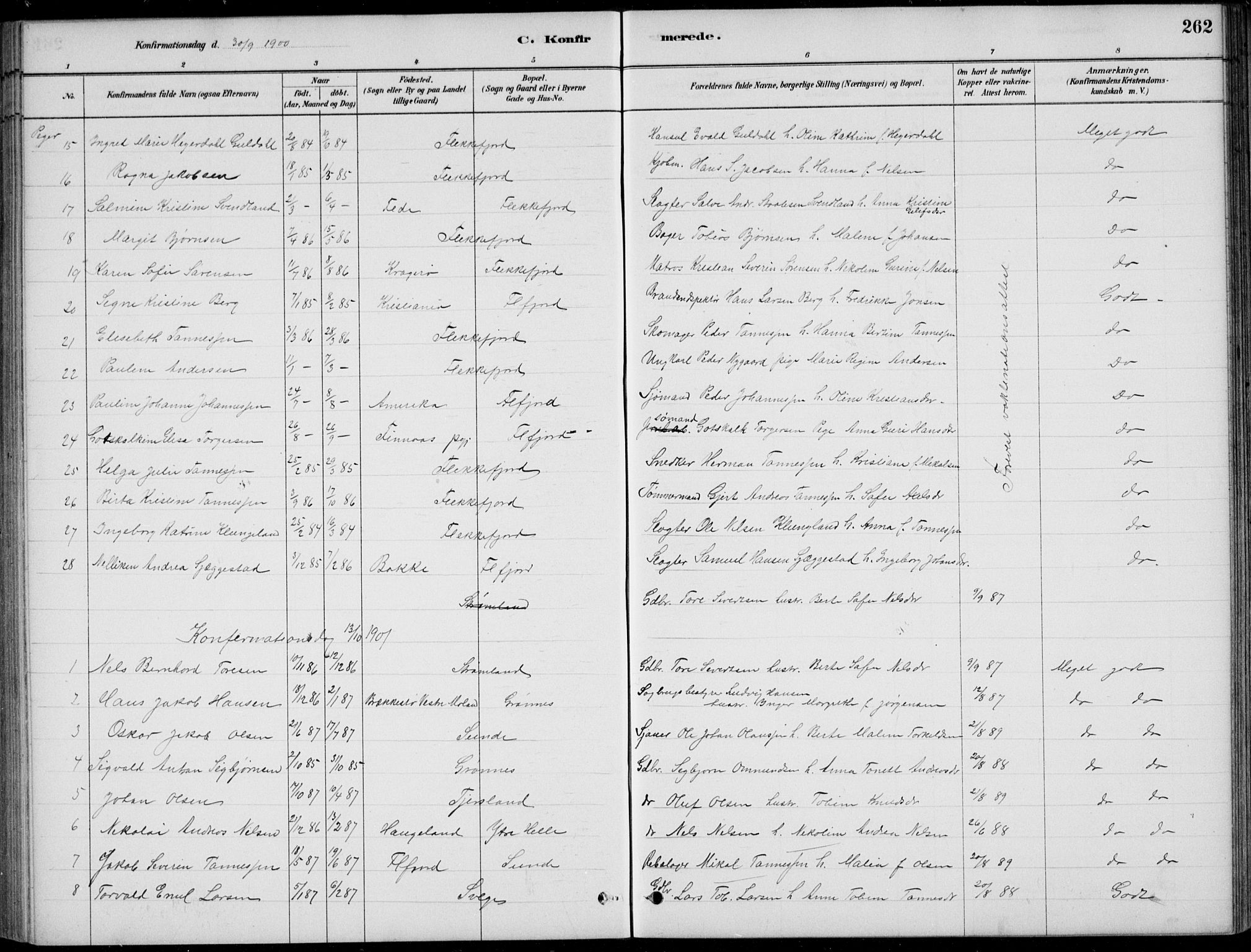 Flekkefjord sokneprestkontor, SAK/1111-0012/F/Fb/Fbc/L0007: Parish register (copy) no. B 7, 1880-1902, p. 262