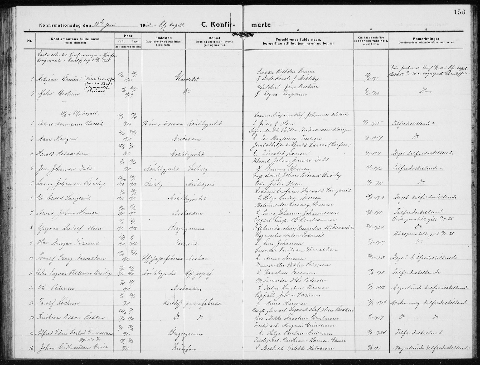 Jevnaker prestekontor, AV/SAH-PREST-116/H/Ha/Hab/L0005: Parish register (copy) no. 5, 1919-1934, p. 150