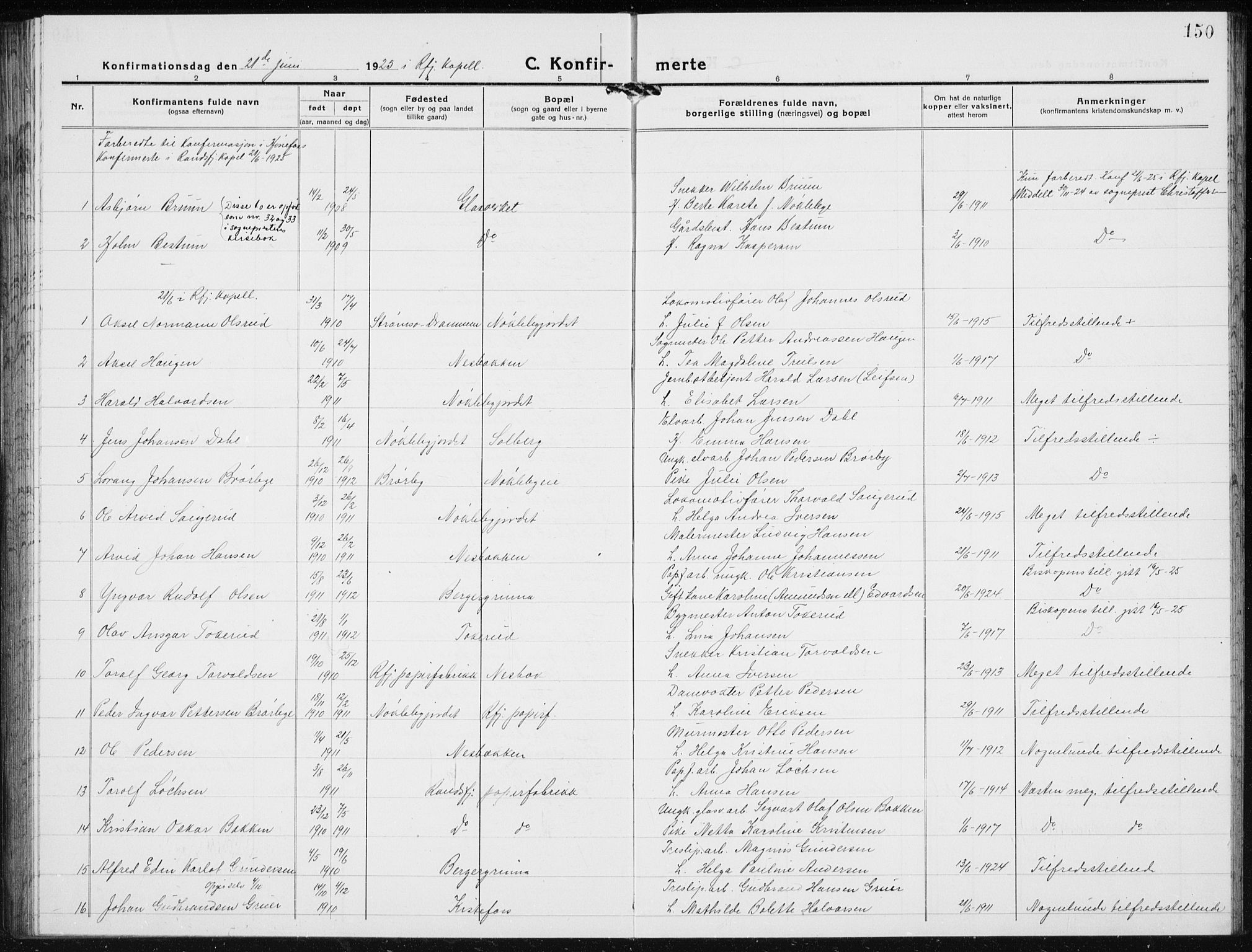 Jevnaker prestekontor, SAH/PREST-116/H/Ha/Hab/L0005: Parish register (copy) no. 5, 1919-1934, p. 150