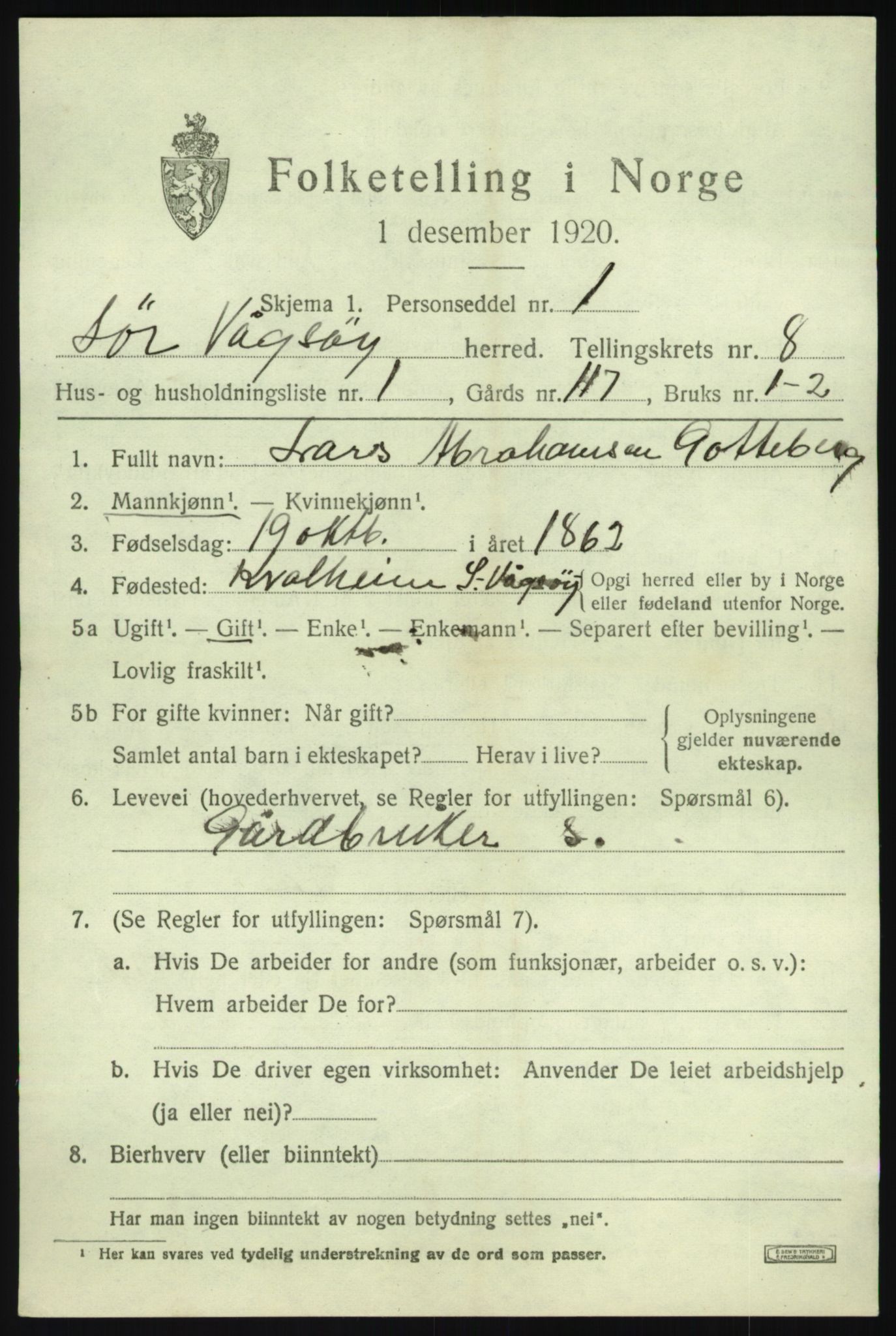 SAB, 1920 census for Sør-Vågsøy, 1920, p. 4780