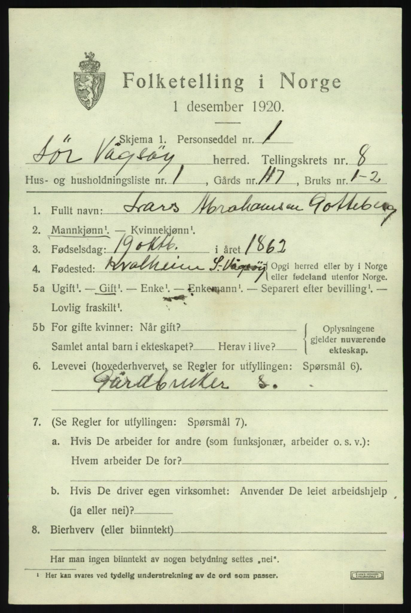 SAB, 1920 census for Sør-Vågsøy, 1920, p. 4780
