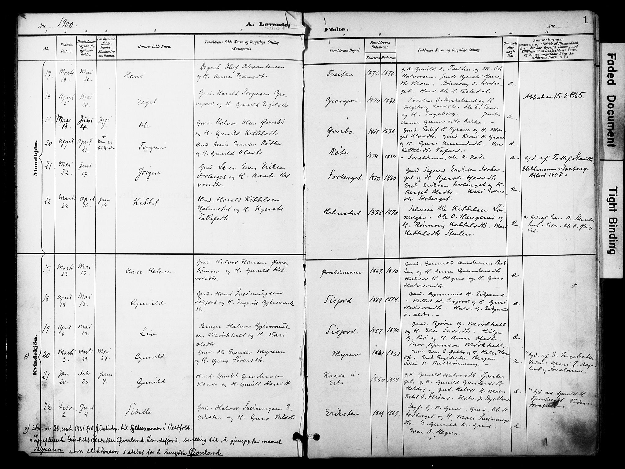 Bø kirkebøker, AV/SAKO-A-257/F/Fa/L0012: Parish register (official) no. 12, 1900-1908, p. 1