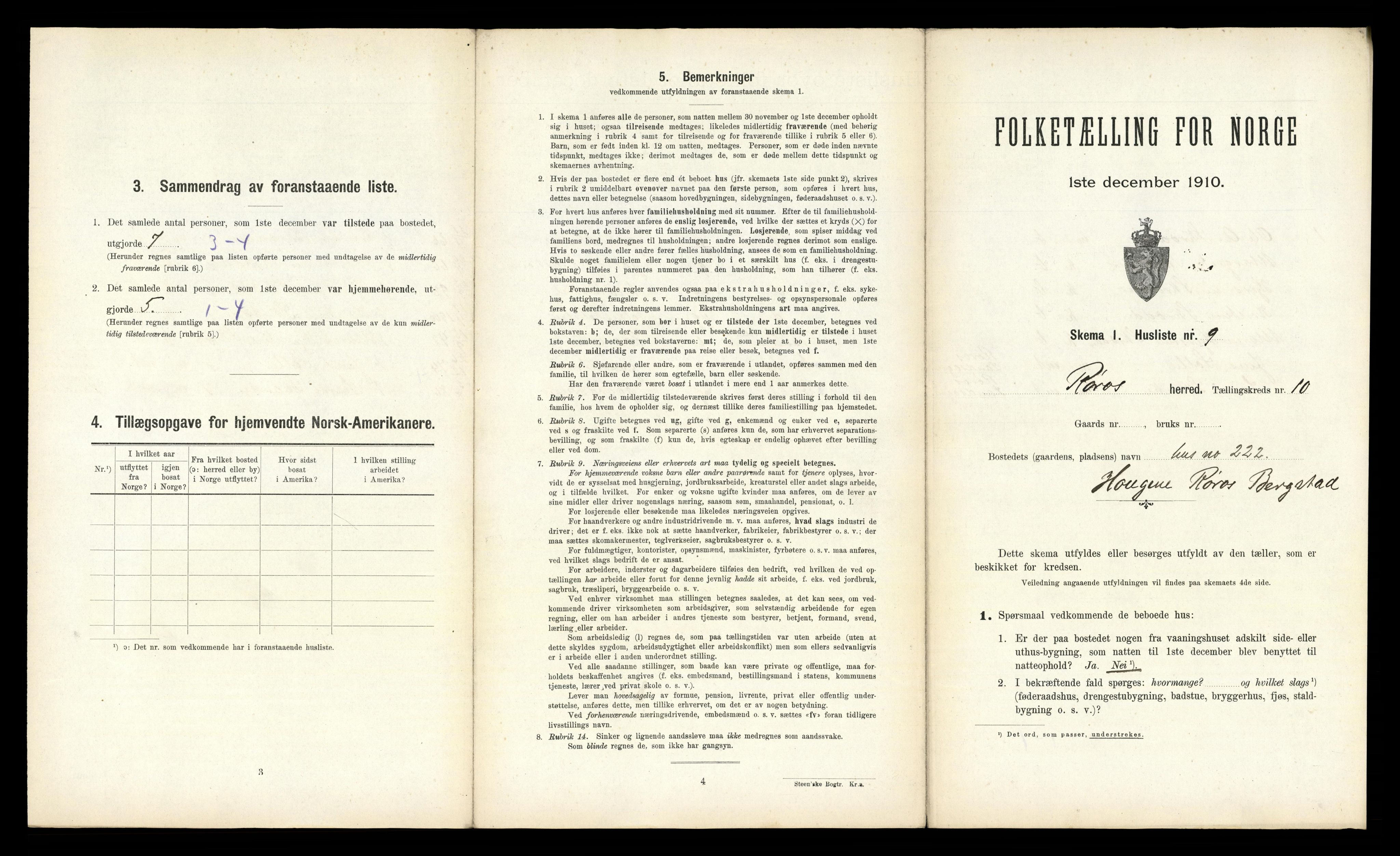 RA, 1910 census for Røros, 1910, p. 1197