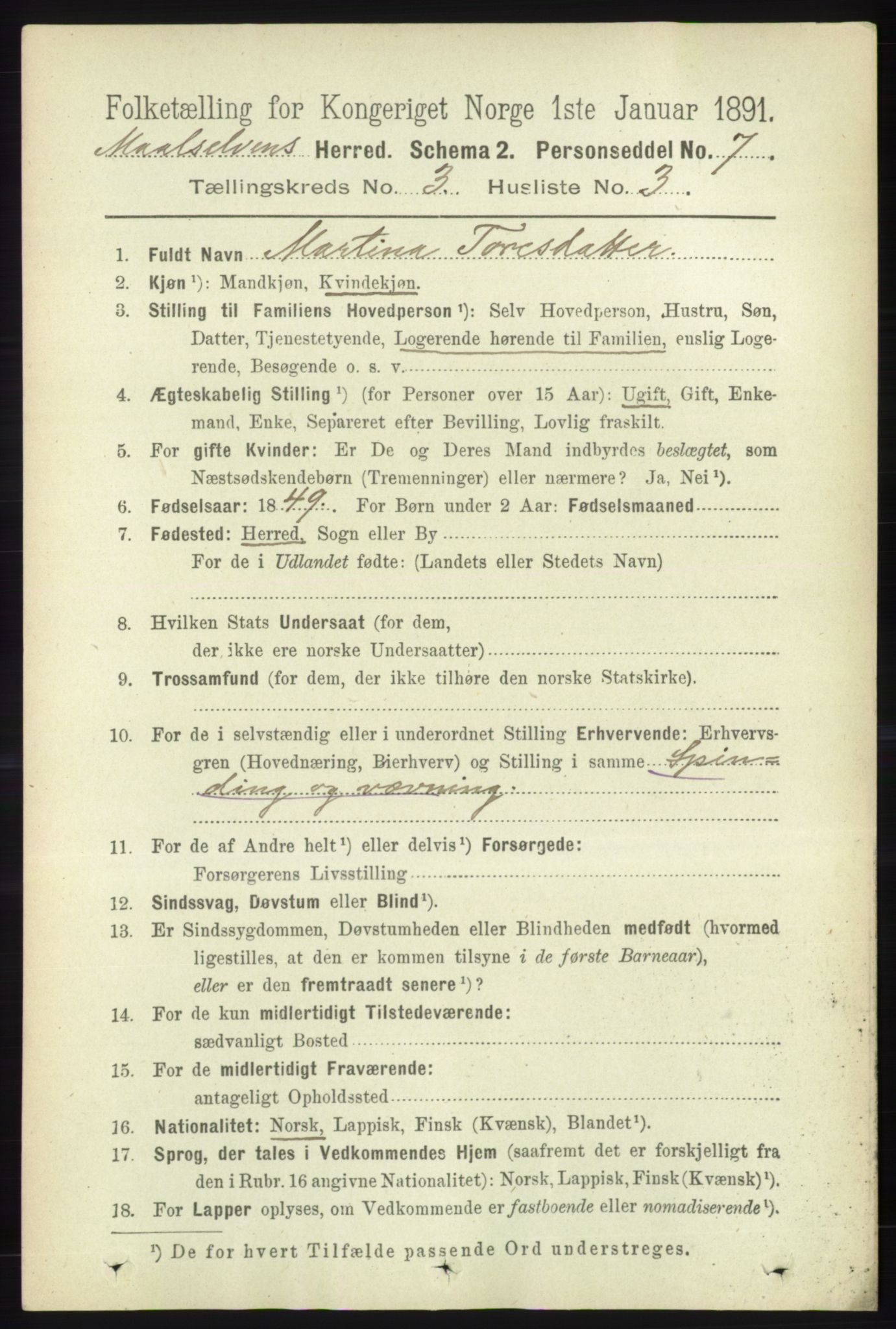 RA, 1891 census for 1924 Målselv, 1891, p. 614