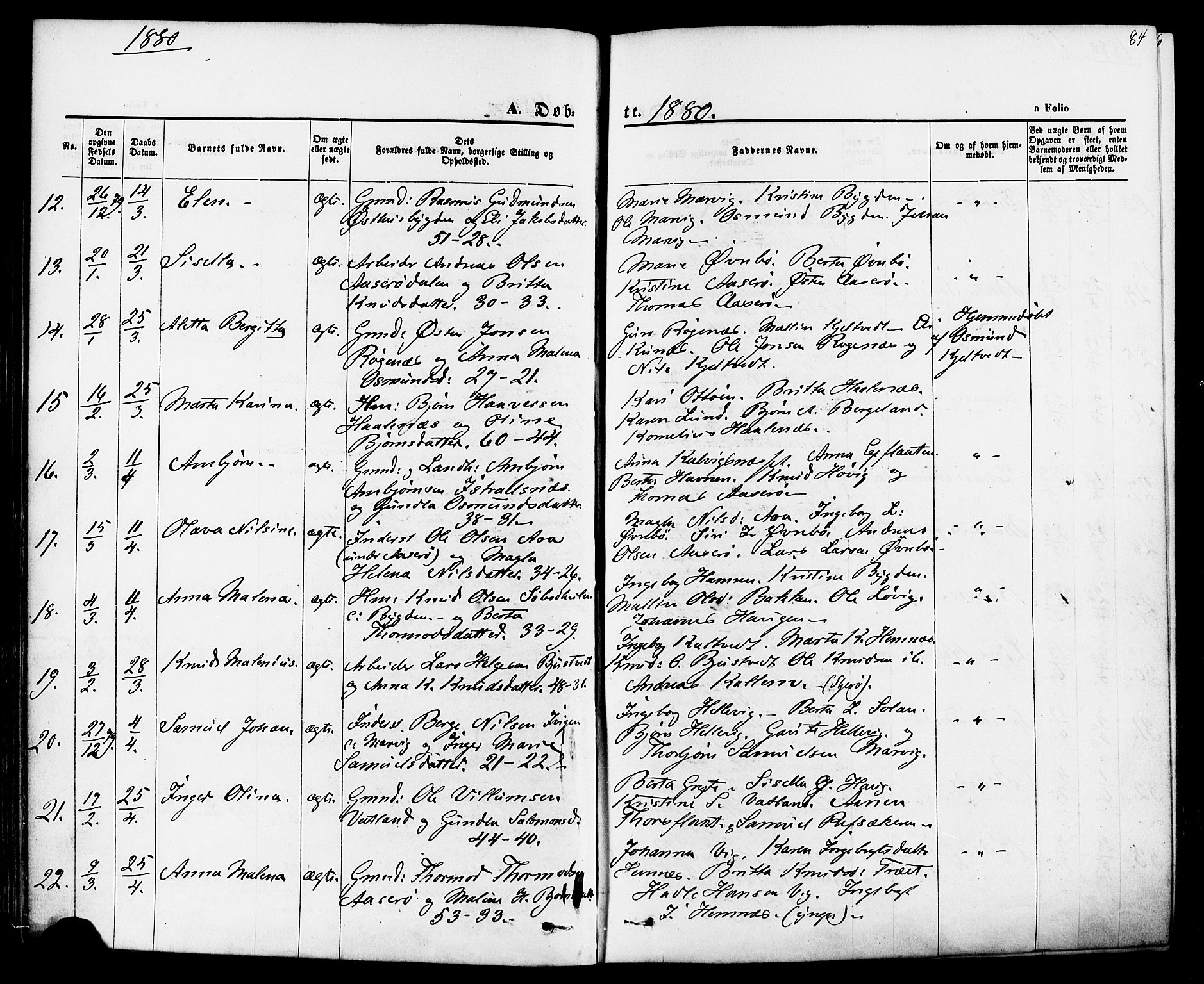 Jelsa sokneprestkontor, AV/SAST-A-101842/01/IV: Parish register (official) no. A 8, 1867-1883, p. 84