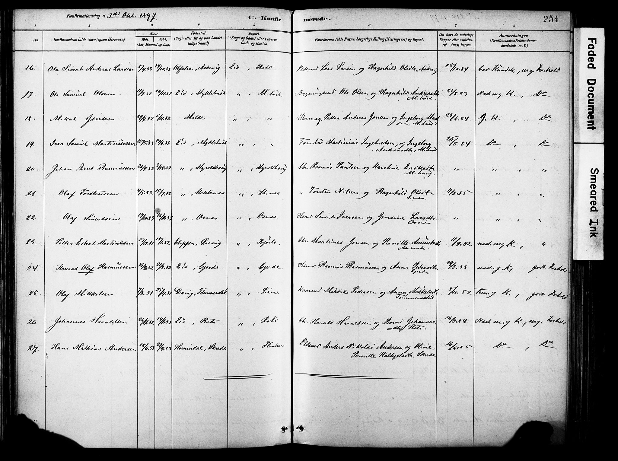 Eid sokneprestembete, AV/SAB-A-82301/H/Haa/Haab/L0001: Parish register (official) no. B 1, 1879-1906, p. 254