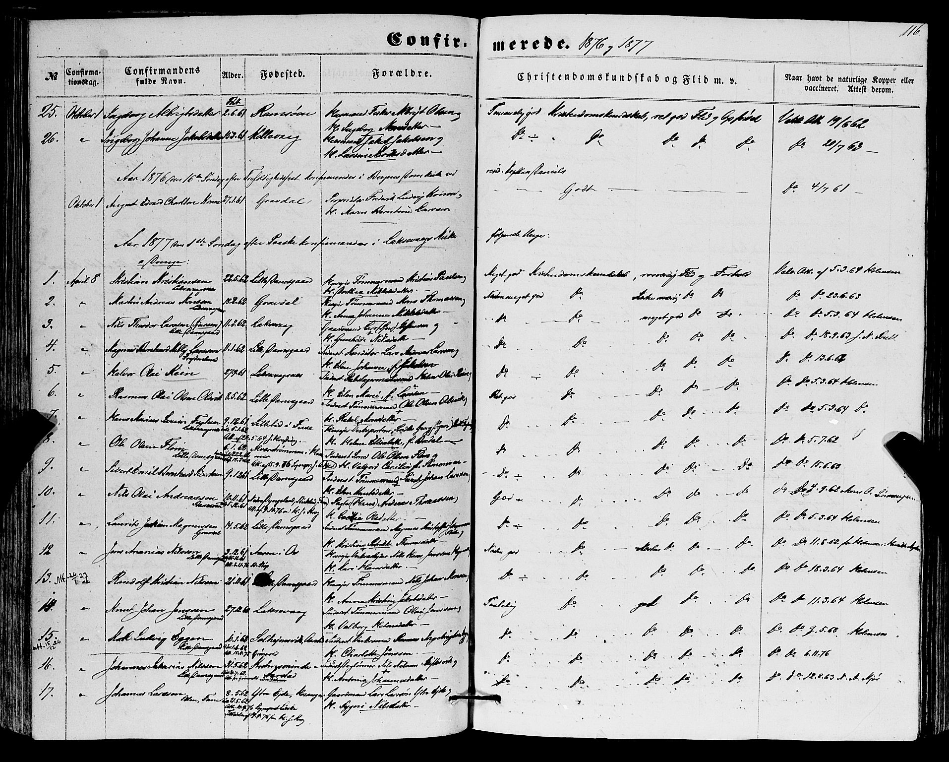 Askøy Sokneprestembete, SAB/A-74101/H/Ha/Haa/Haaa/L0012: Parish register (official) no. A 12, 1855-1877, p. 116