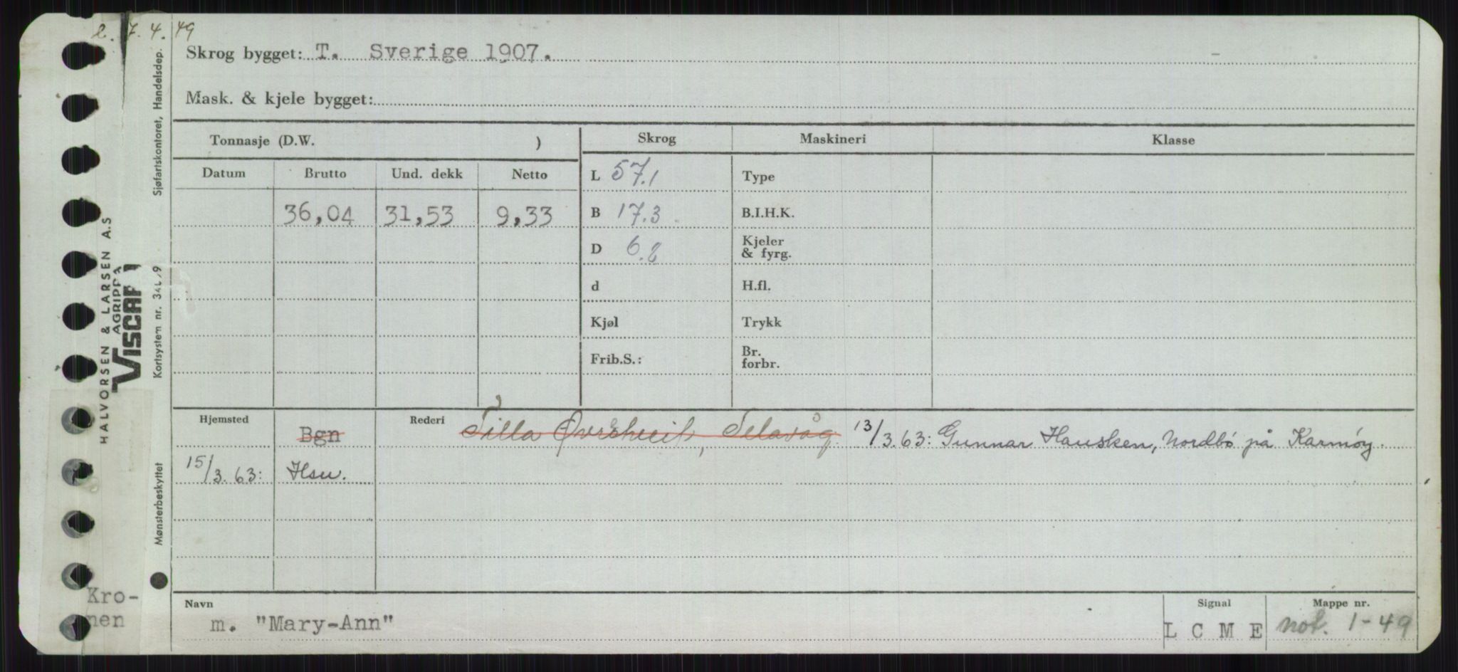 Sjøfartsdirektoratet med forløpere, Skipsmålingen, AV/RA-S-1627/H/Ha/L0003/0002: Fartøy, Hilm-Mar / Fartøy, Kom-Mar, p. 963