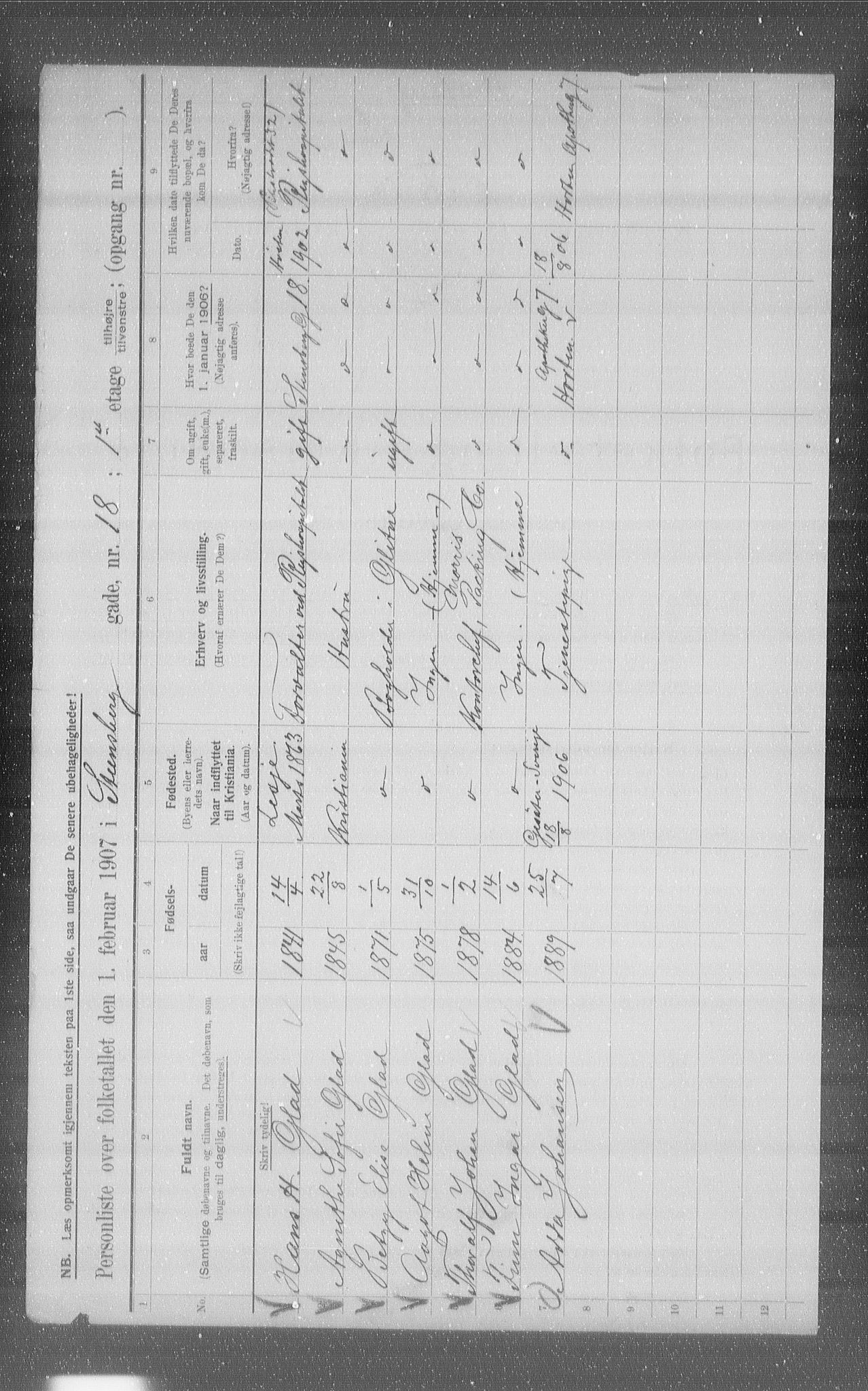 OBA, Municipal Census 1907 for Kristiania, 1907, p. 51699